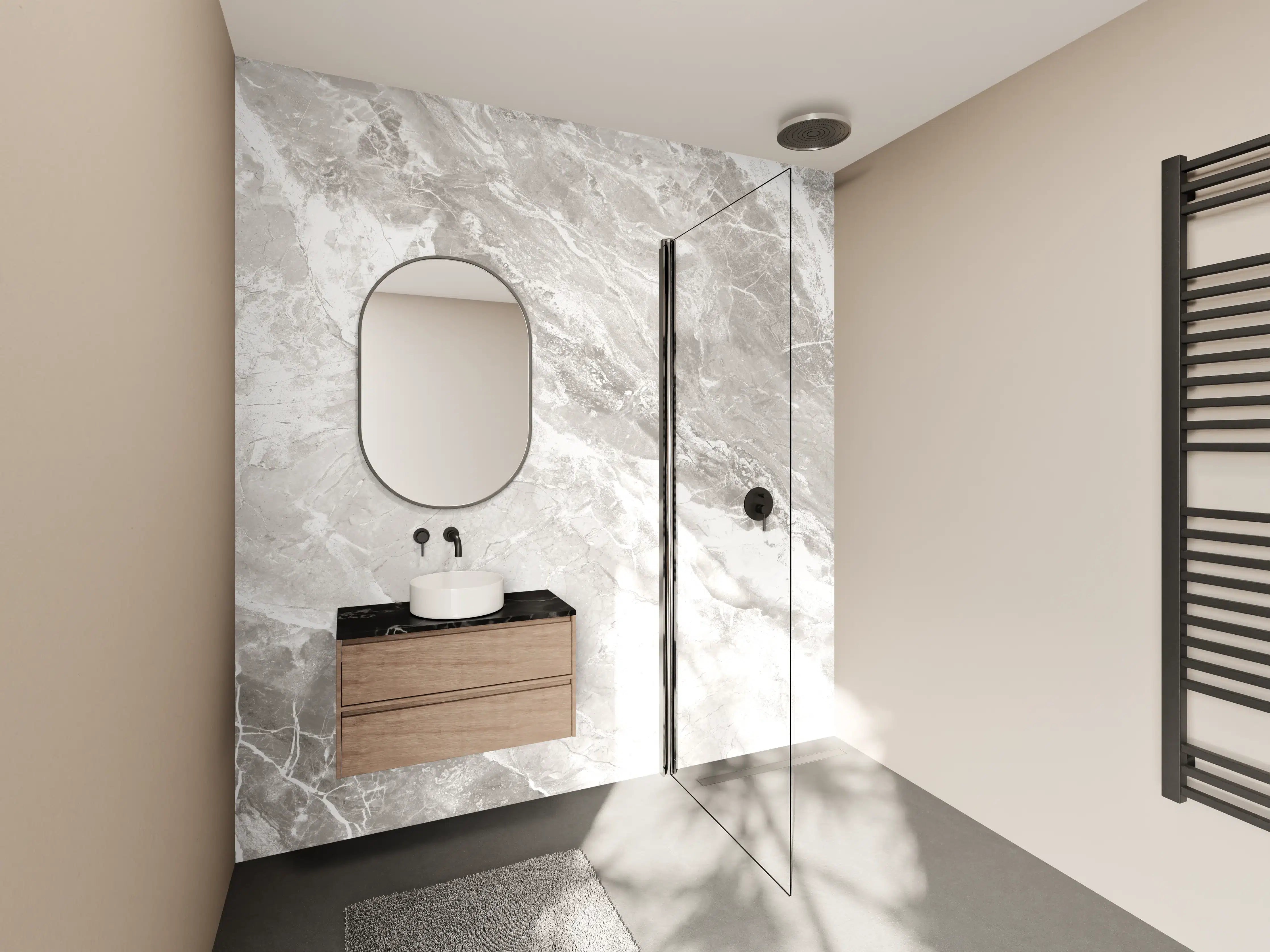 Wandverkleidung Bad - Elegante Grauwhite Marmor-Optik