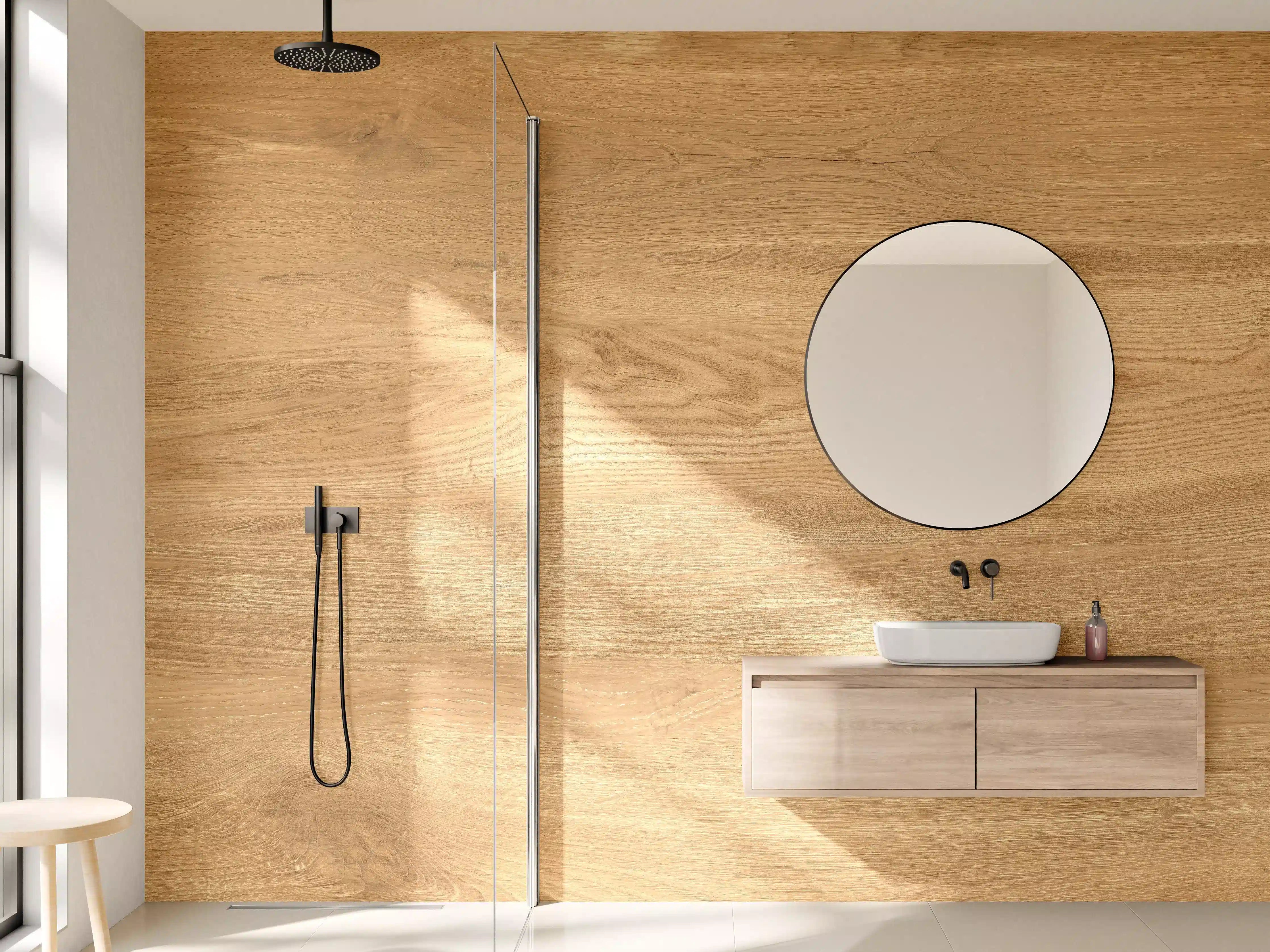Wandverkleidung Bad - Elegante Holzäsche in Grautönen