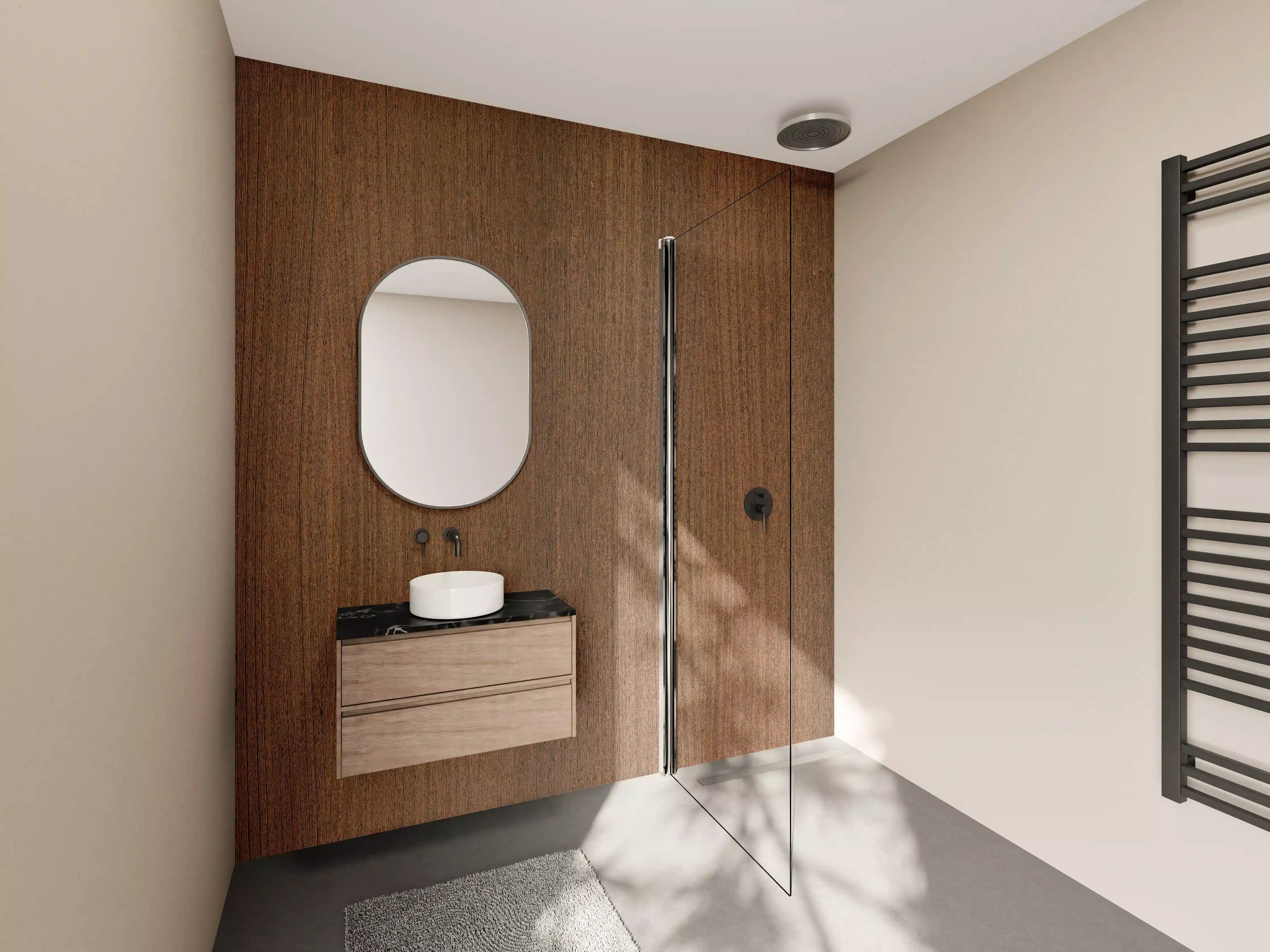 Wandverkleidung Bad - Elegante Holzmaserung in warmem Braun