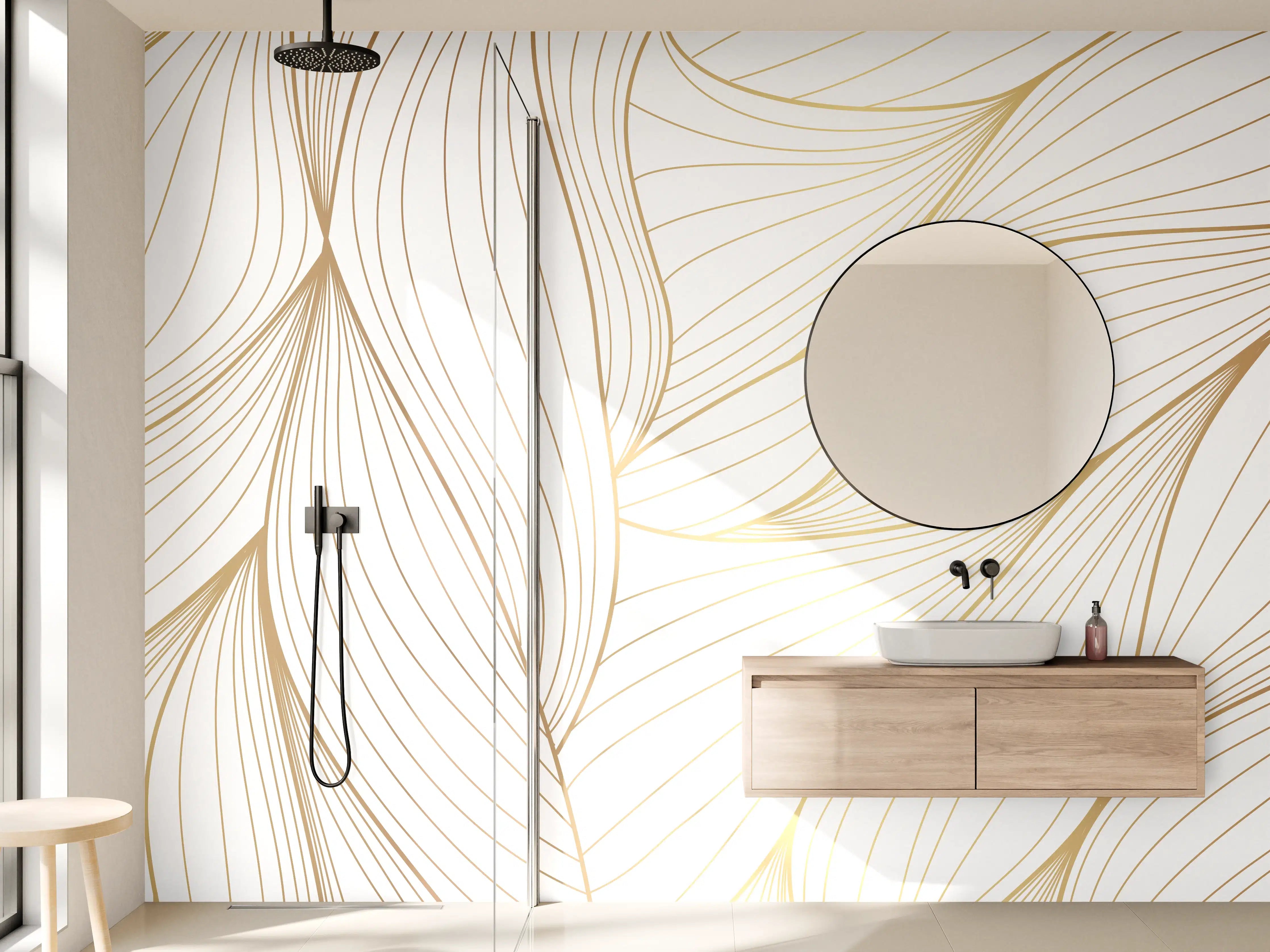 Wandverkleidung Bad - Elegante Weiß-Beige Wellenlinien
