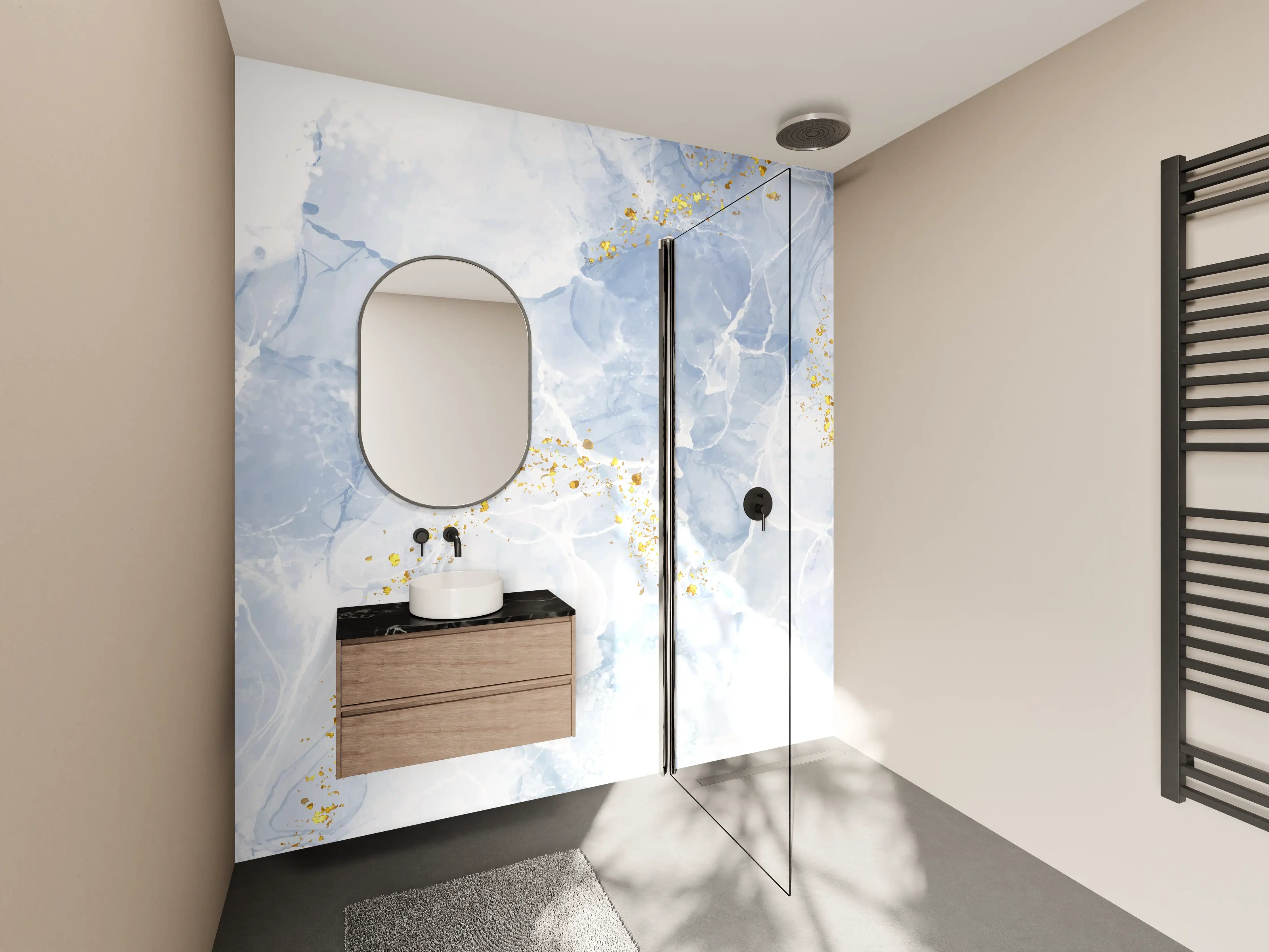 Wandverkleidung Bad - Elegante Weiß-Goldene Glitzer Textur