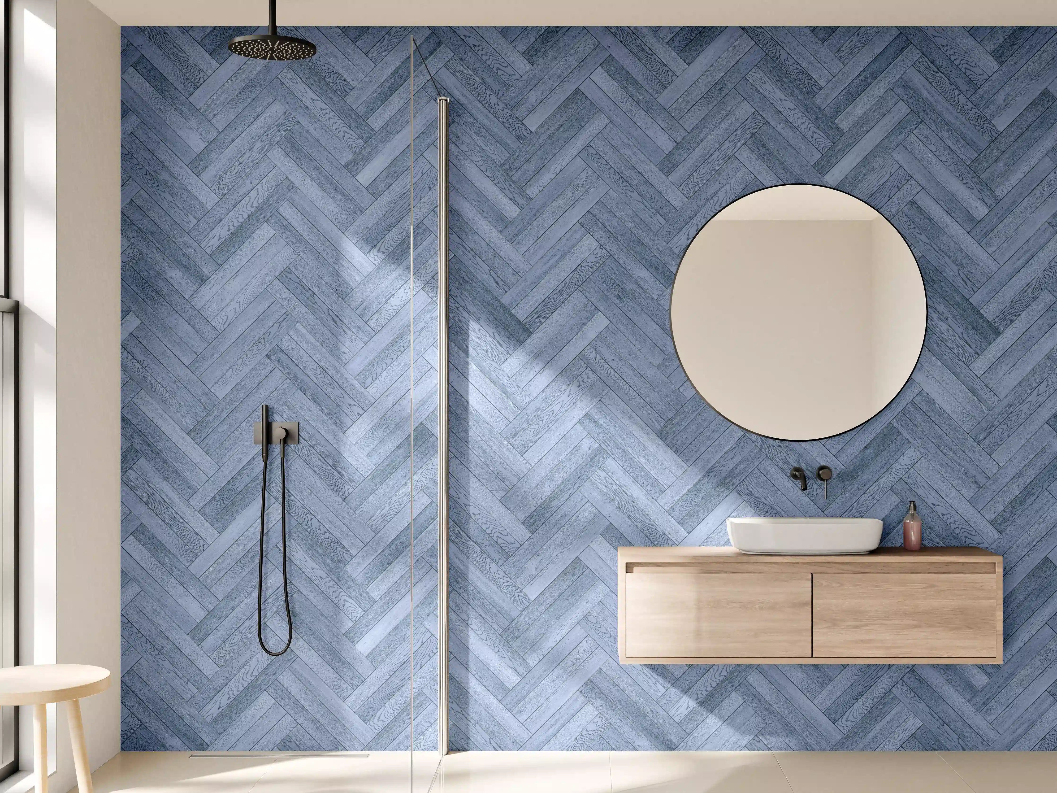 Wandverkleidung Bad - Elegante blaue Holzmaserung