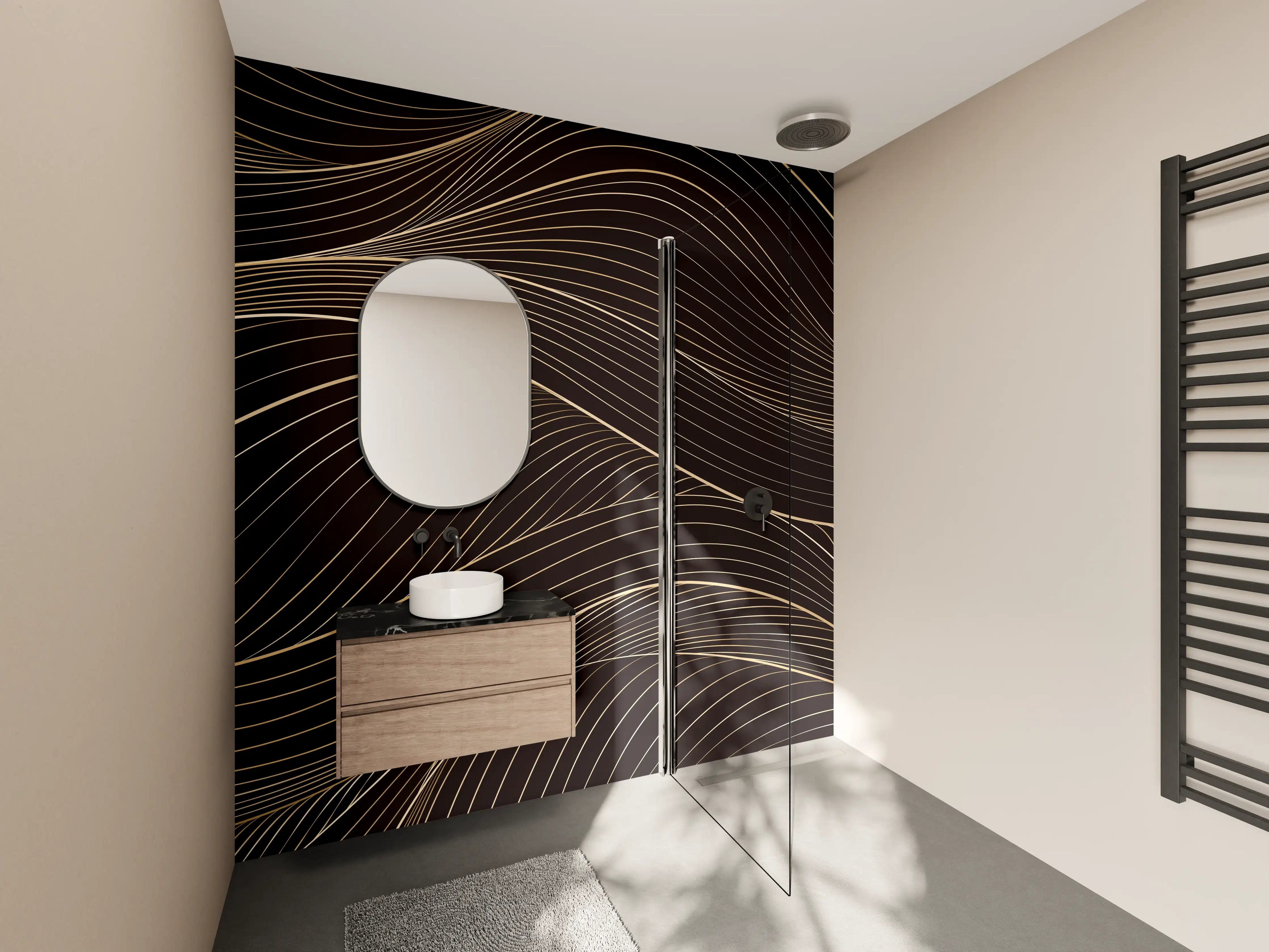 Wandverkleidung Bad - Elegante dunkle Wellendesign