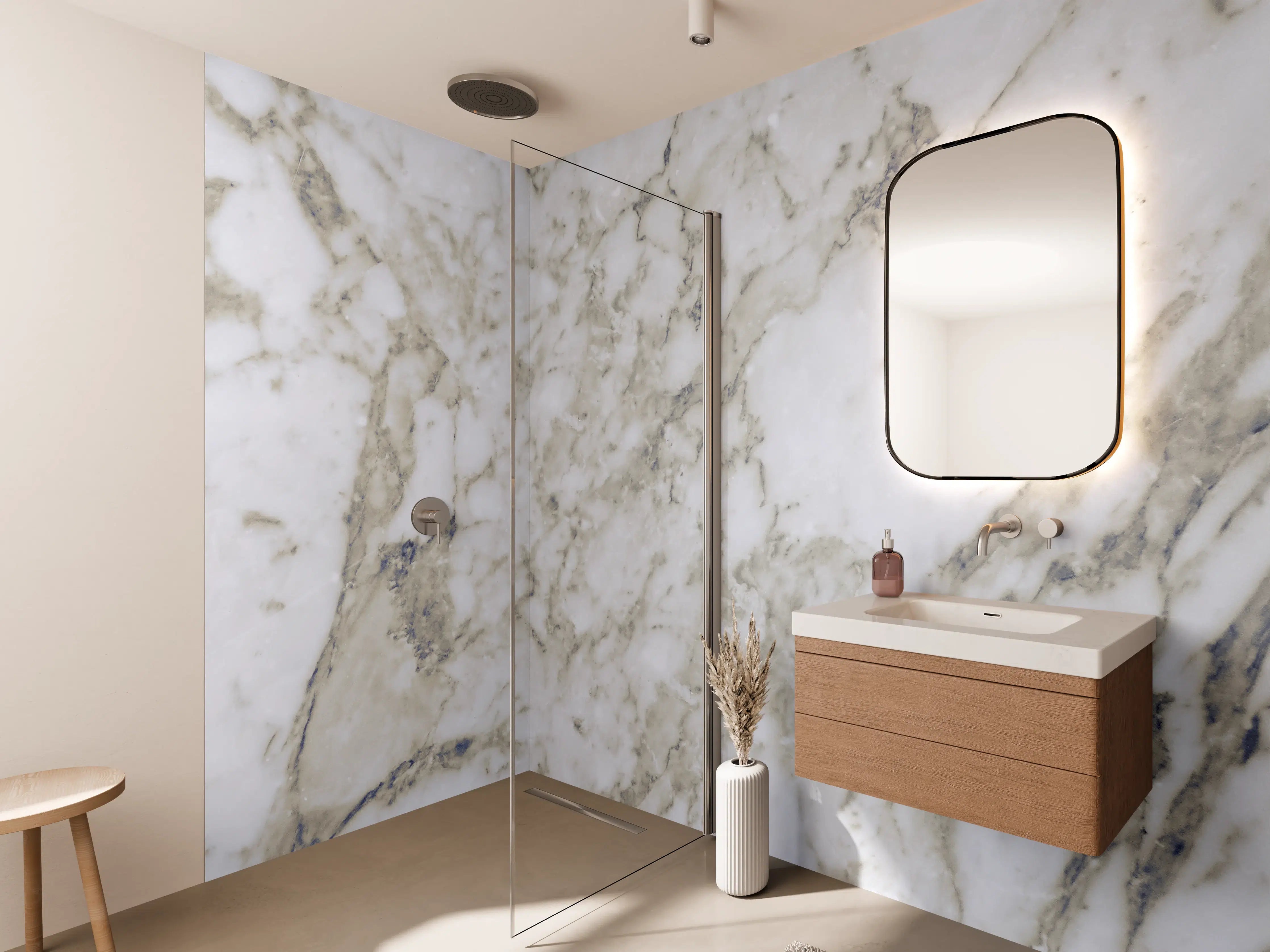 Wandverkleidung Bad - Elegante weiße Marmor-Textur mit feinen grauen Adern