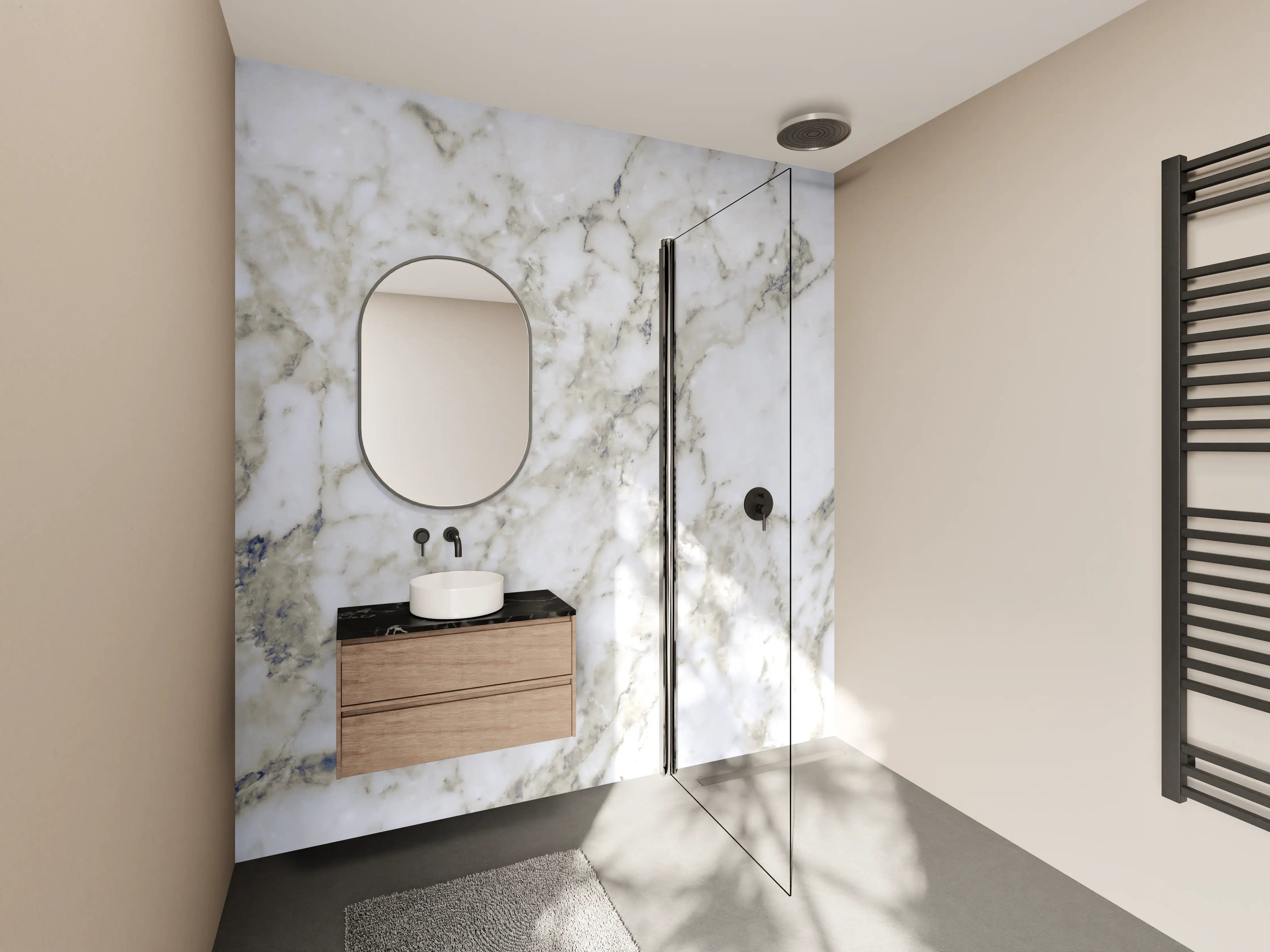 Wandverkleidung Bad - Elegante weiße Marmor-Textur mit feinen grauen Adern