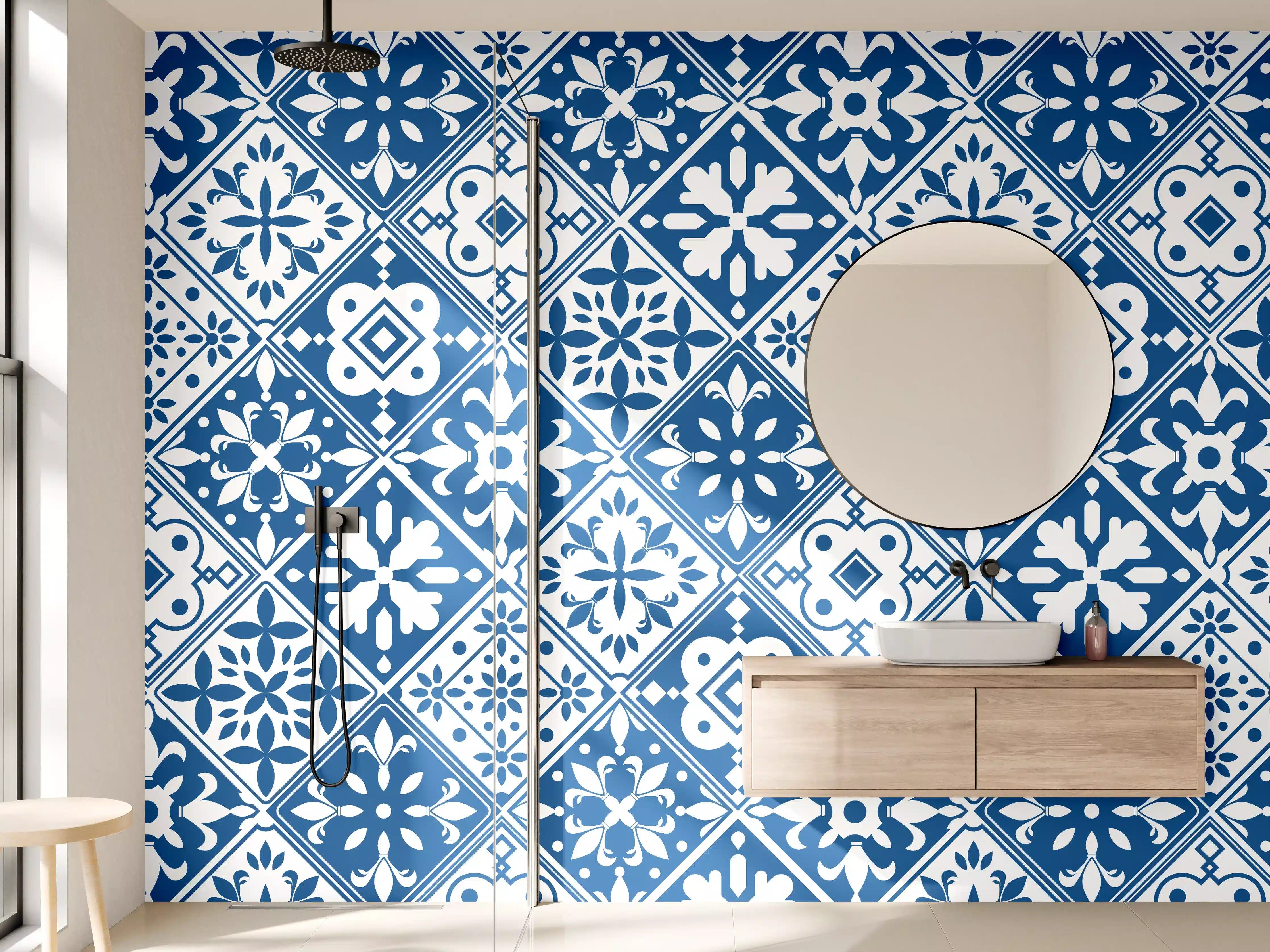 Wandverkleidung Bad - Elegantes Blau-Grau Fliesenmuster