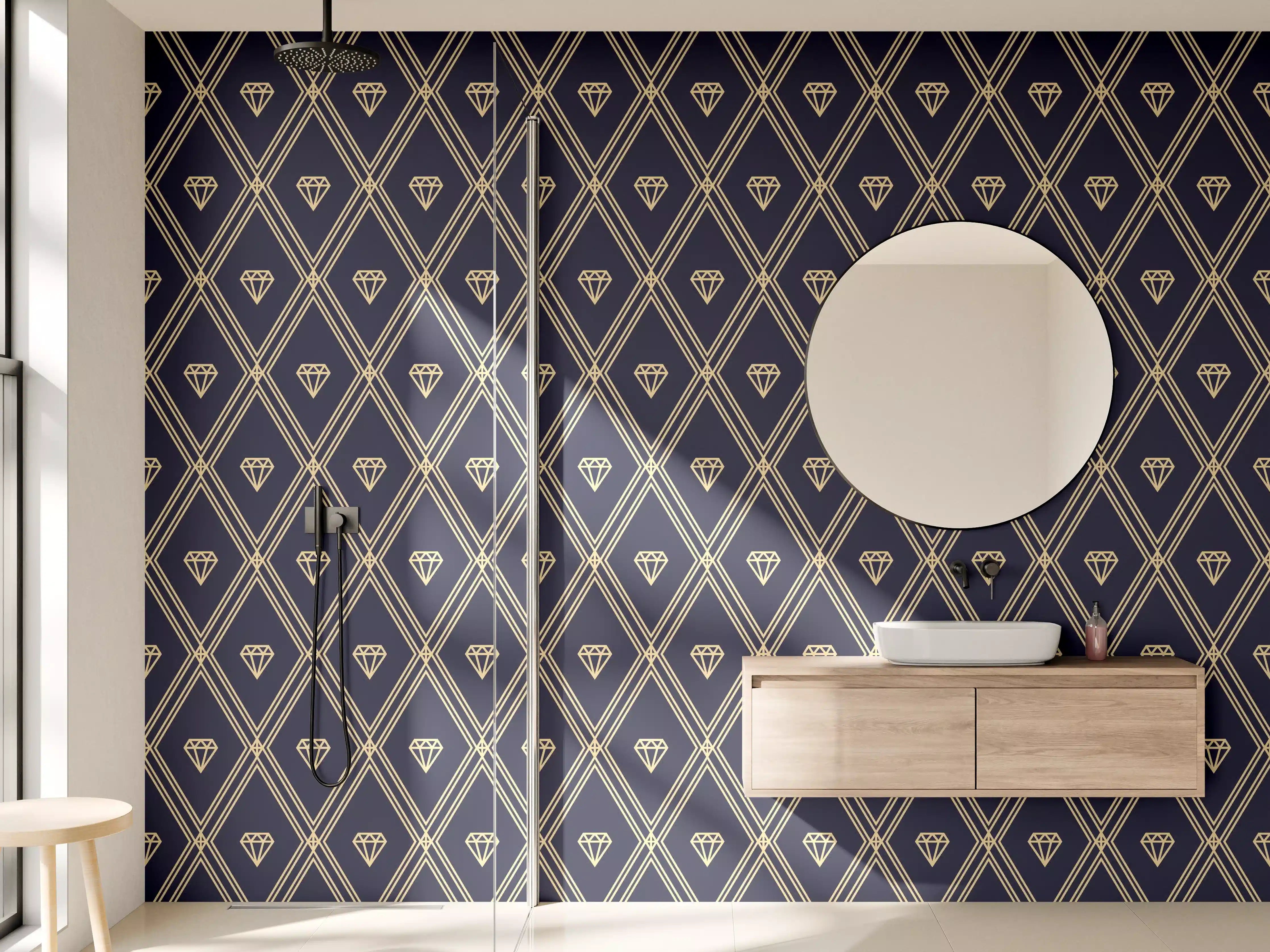 Wandverkleidung Bad - Elegantes Dunkelblau Diagonalmuster