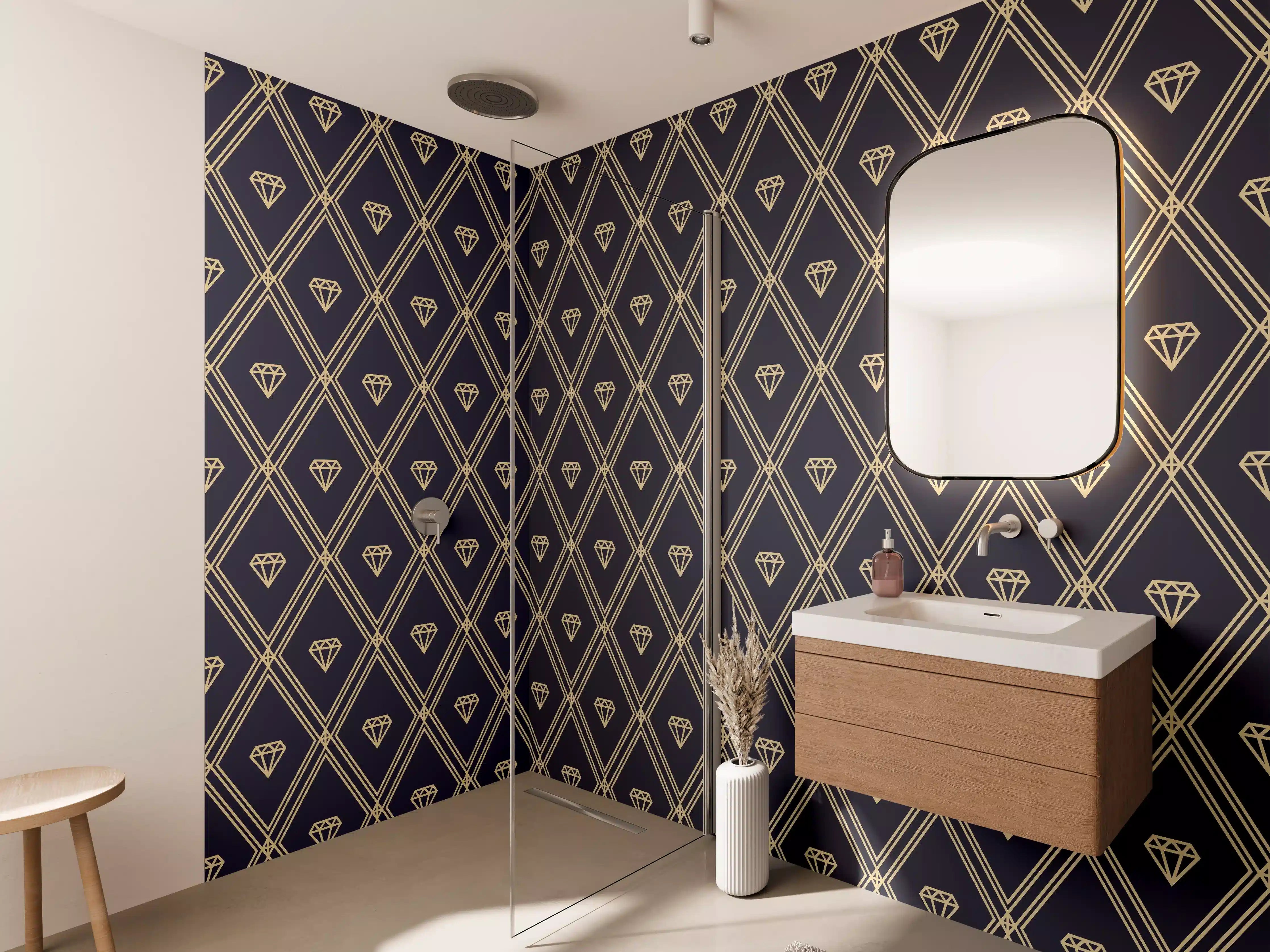 Wandverkleidung Bad - Elegantes Dunkelblau Diagonalmuster