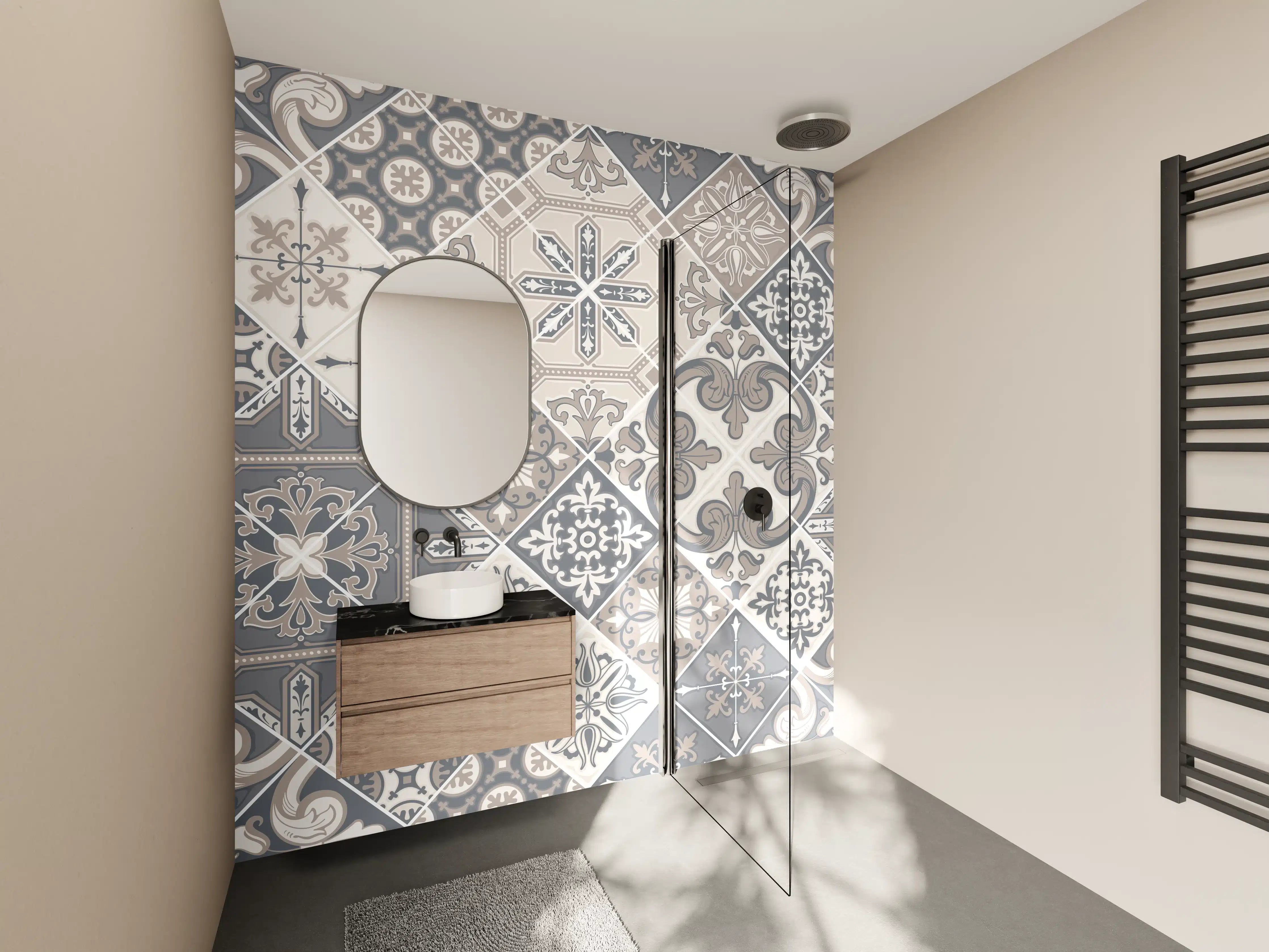 Wandverkleidung Bad - Elegantes Grau-Weiß Mosaikmuster
