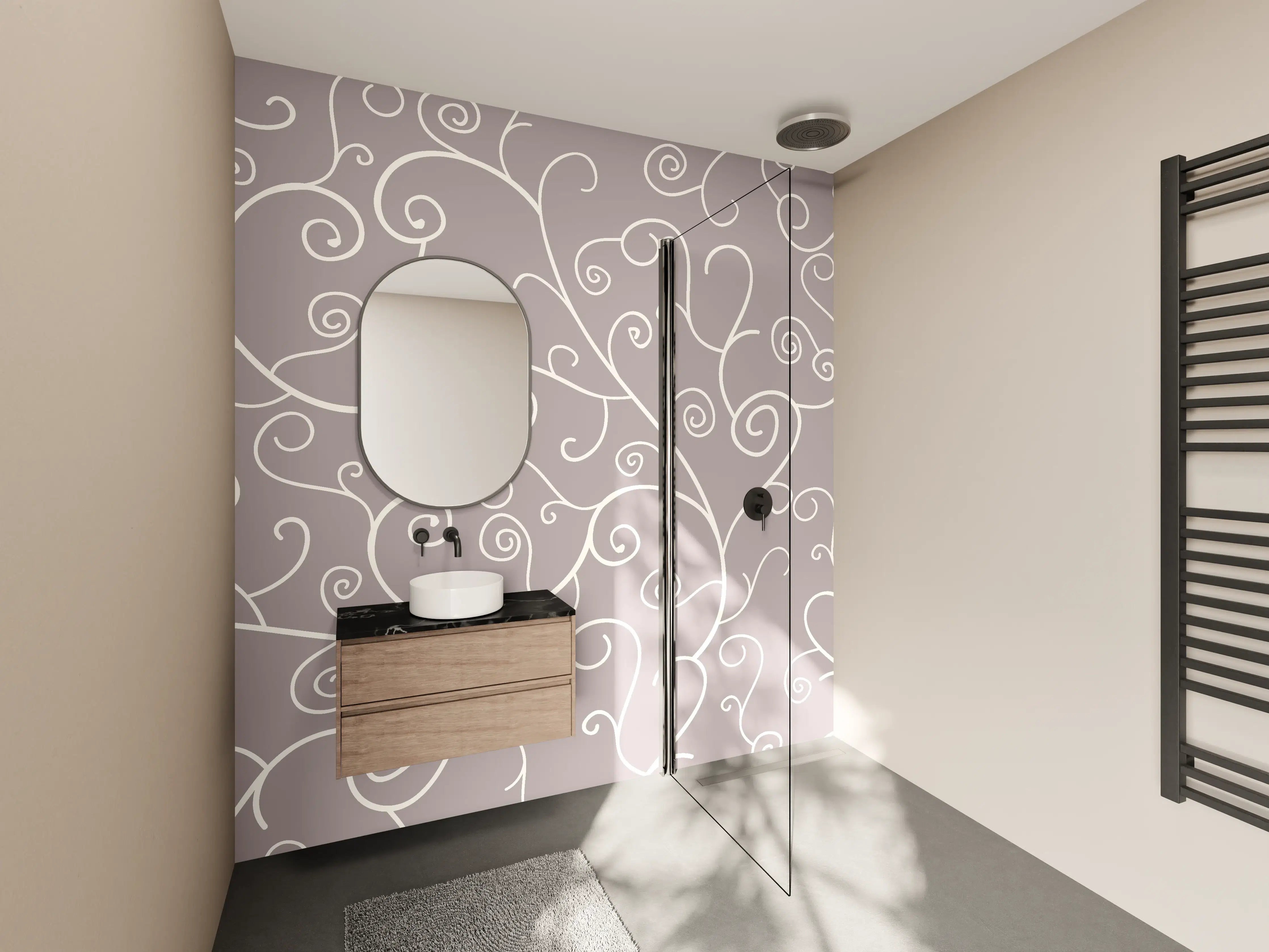 Wandverkleidung Bad - Elegantes Grau-Weiß Swirl Muster