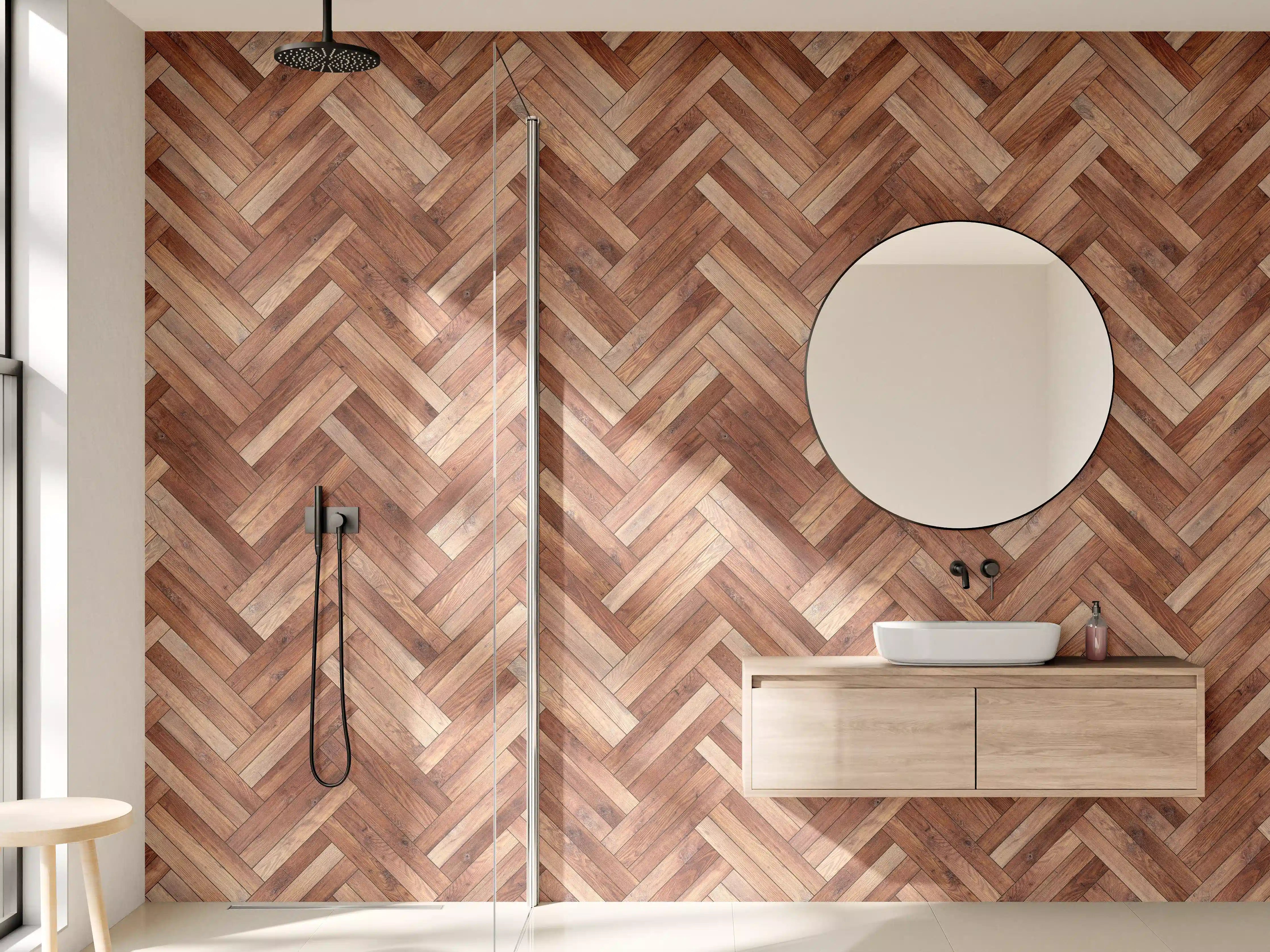 Wandverkleidung Bad - Elegantes Grauwandpaneel in Holzoptik