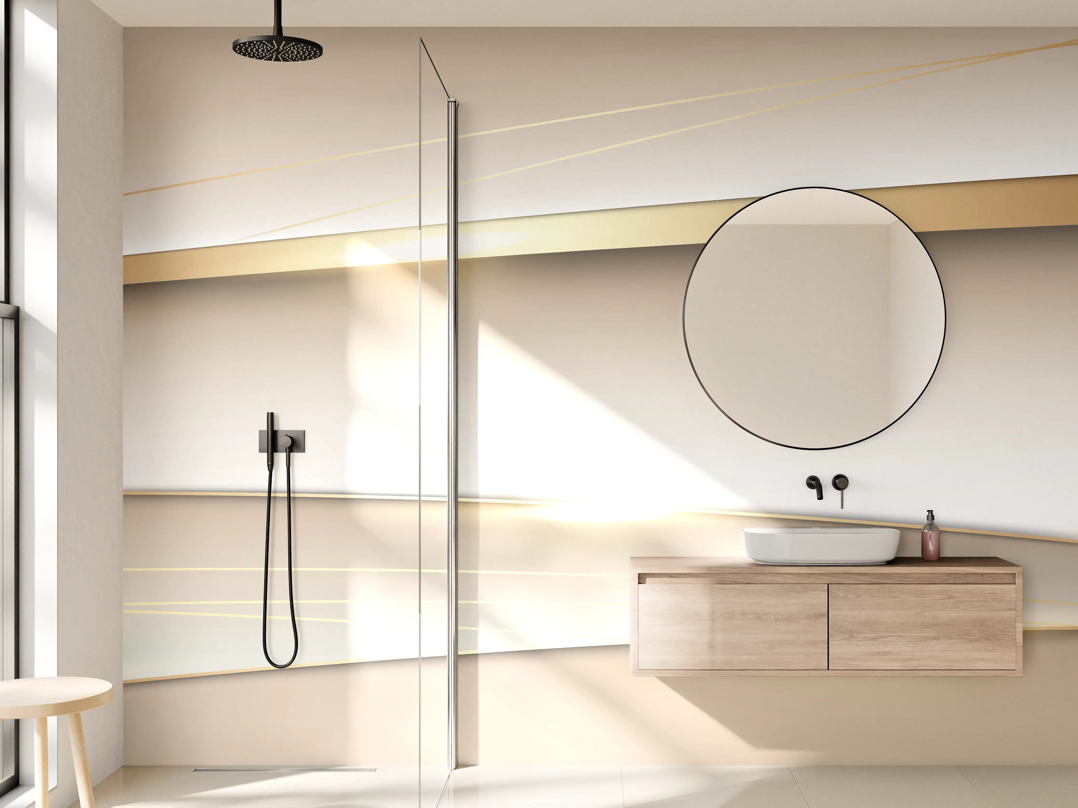 Wandverkleidung Bad - Elegantes Weiß Gold Design
