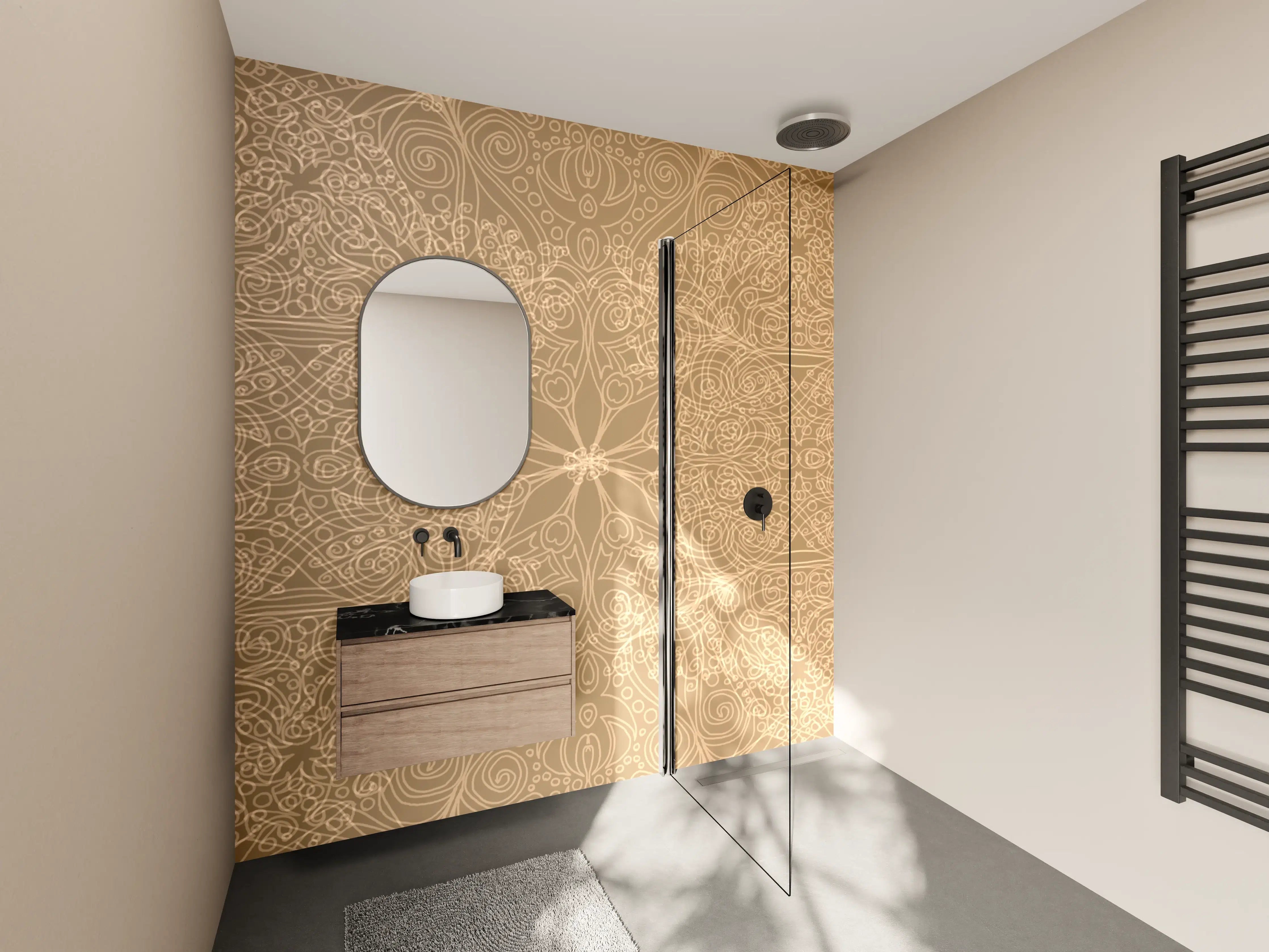 Wandverkleidung Bad - Elegantes goldfarbenes Mandala-Design