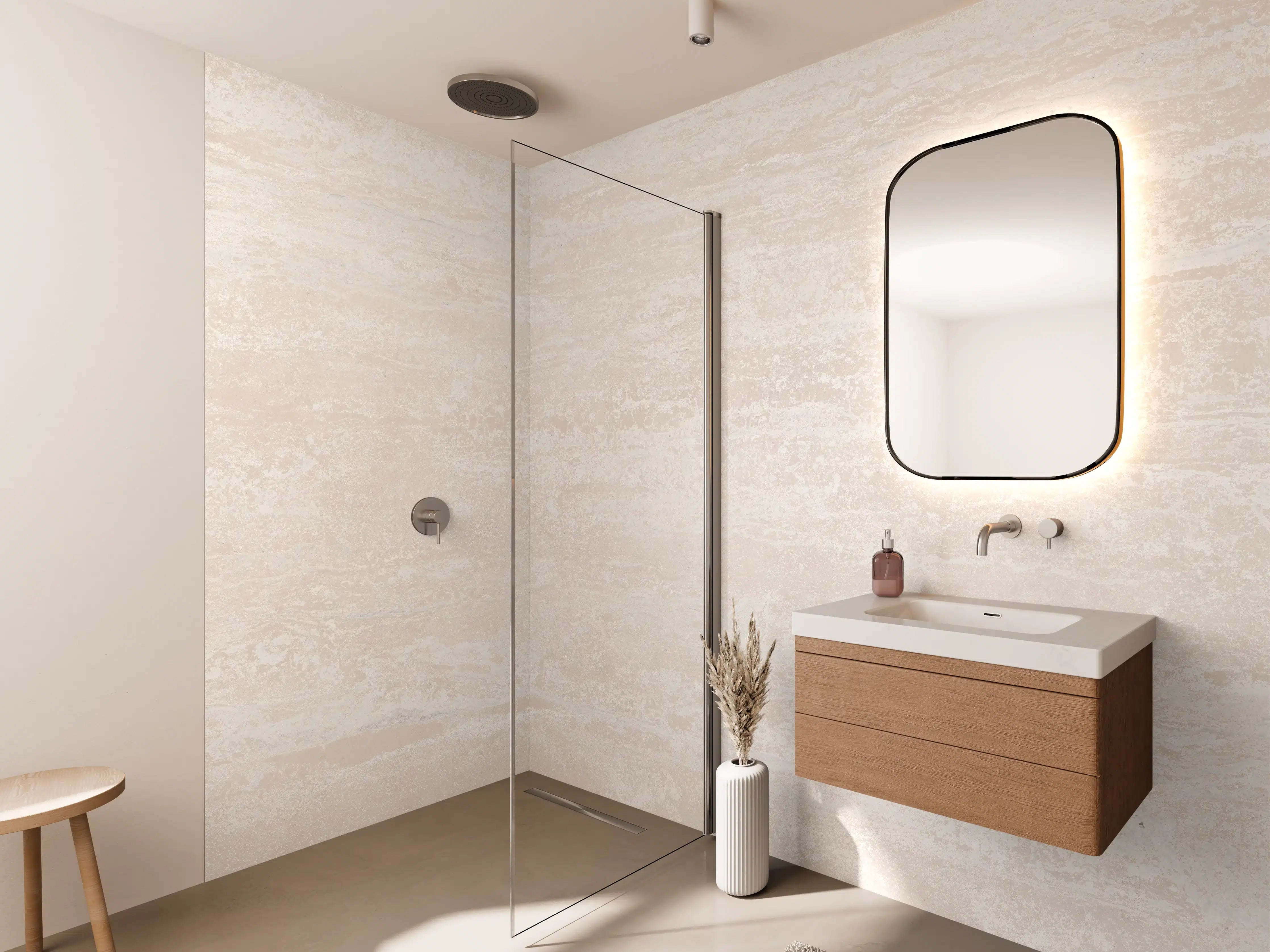 Wandverkleidung Bad - Elfenbein beige Marmor