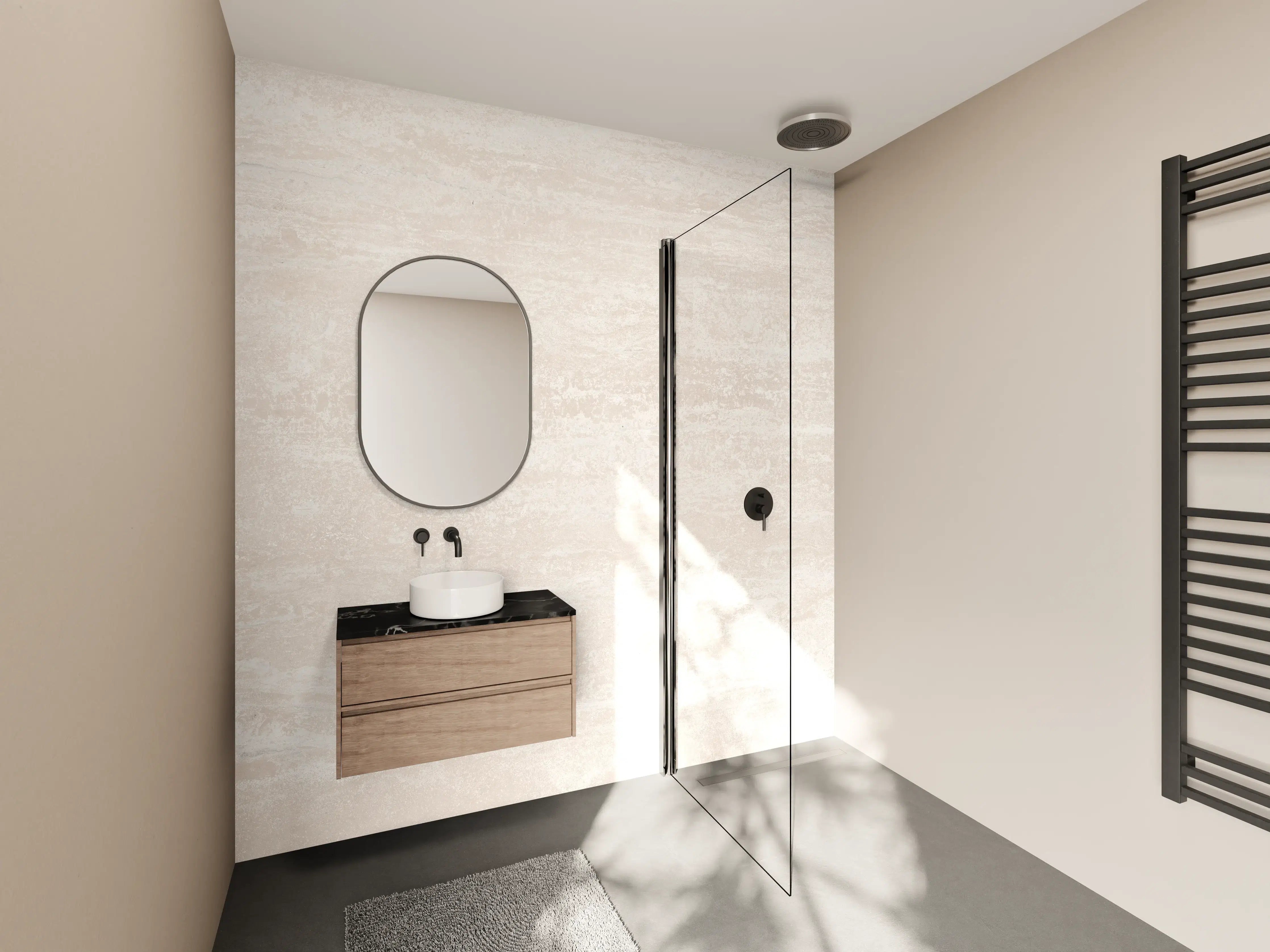 Wandverkleidung Bad - Elfenbein beige Marmor