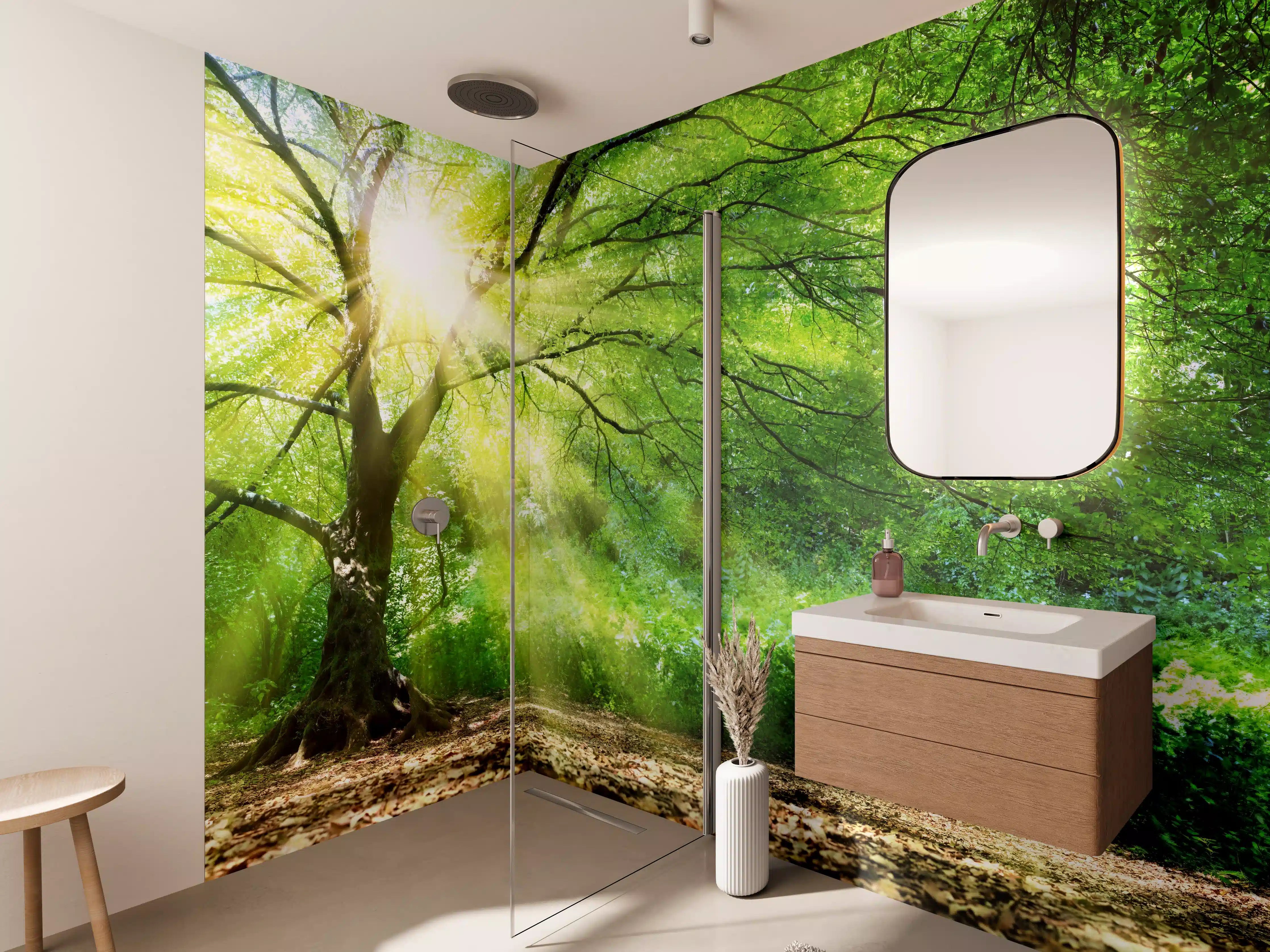 Wandverkleidung Bad - Energiegeladener Wald