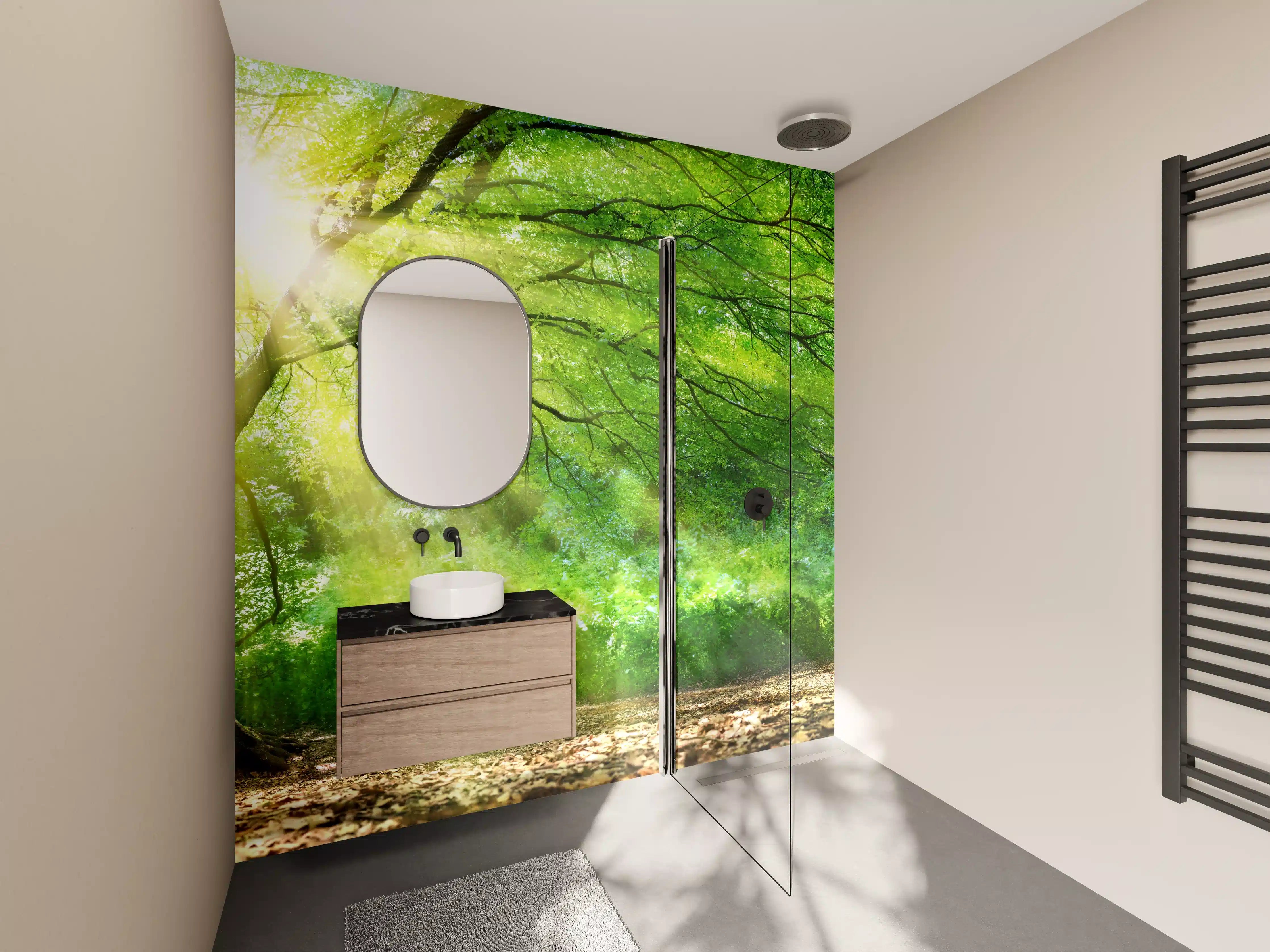 Wandverkleidung Bad - Energiegeladener Wald