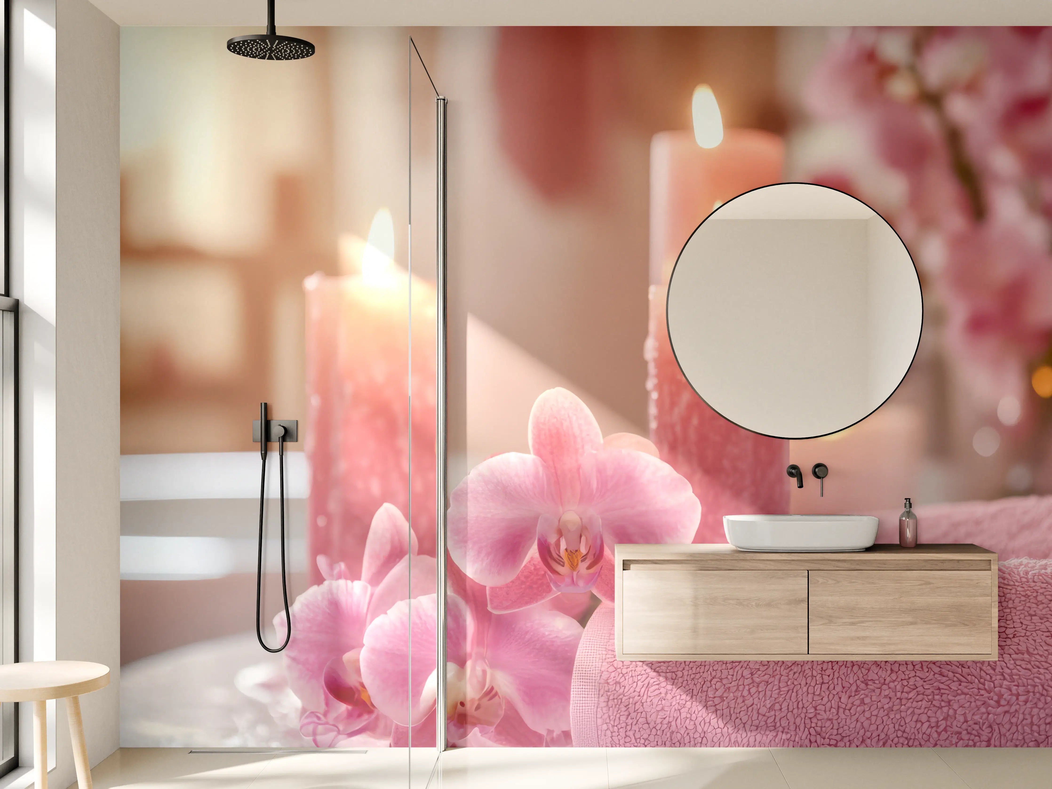 Wandverkleidung Bad - Entspannende Spa-Atmosphäre mit Kerzen und Blumen