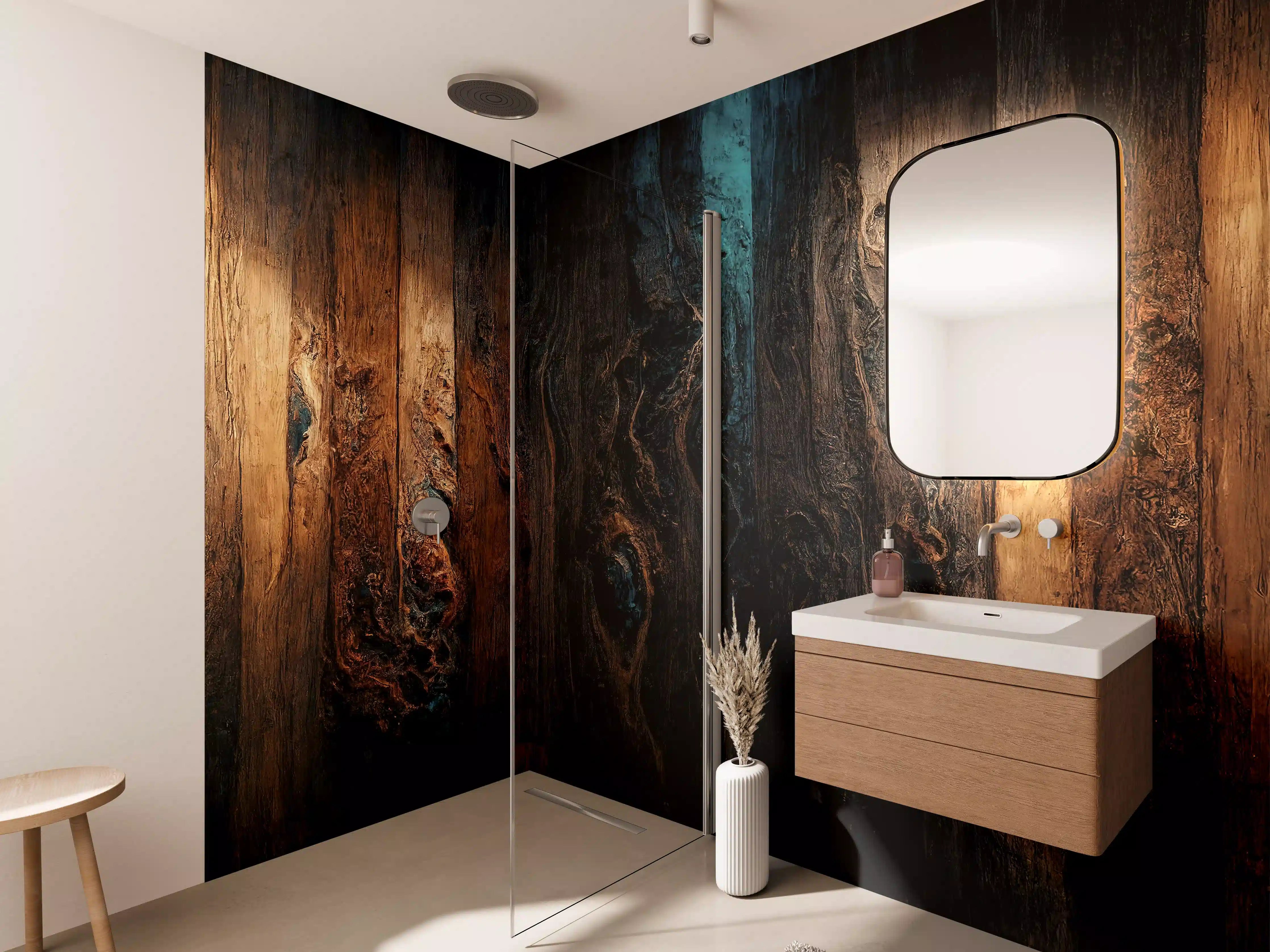 Wandverkleidung Bad - Epoxy-Holztisch mit Blaueffekt