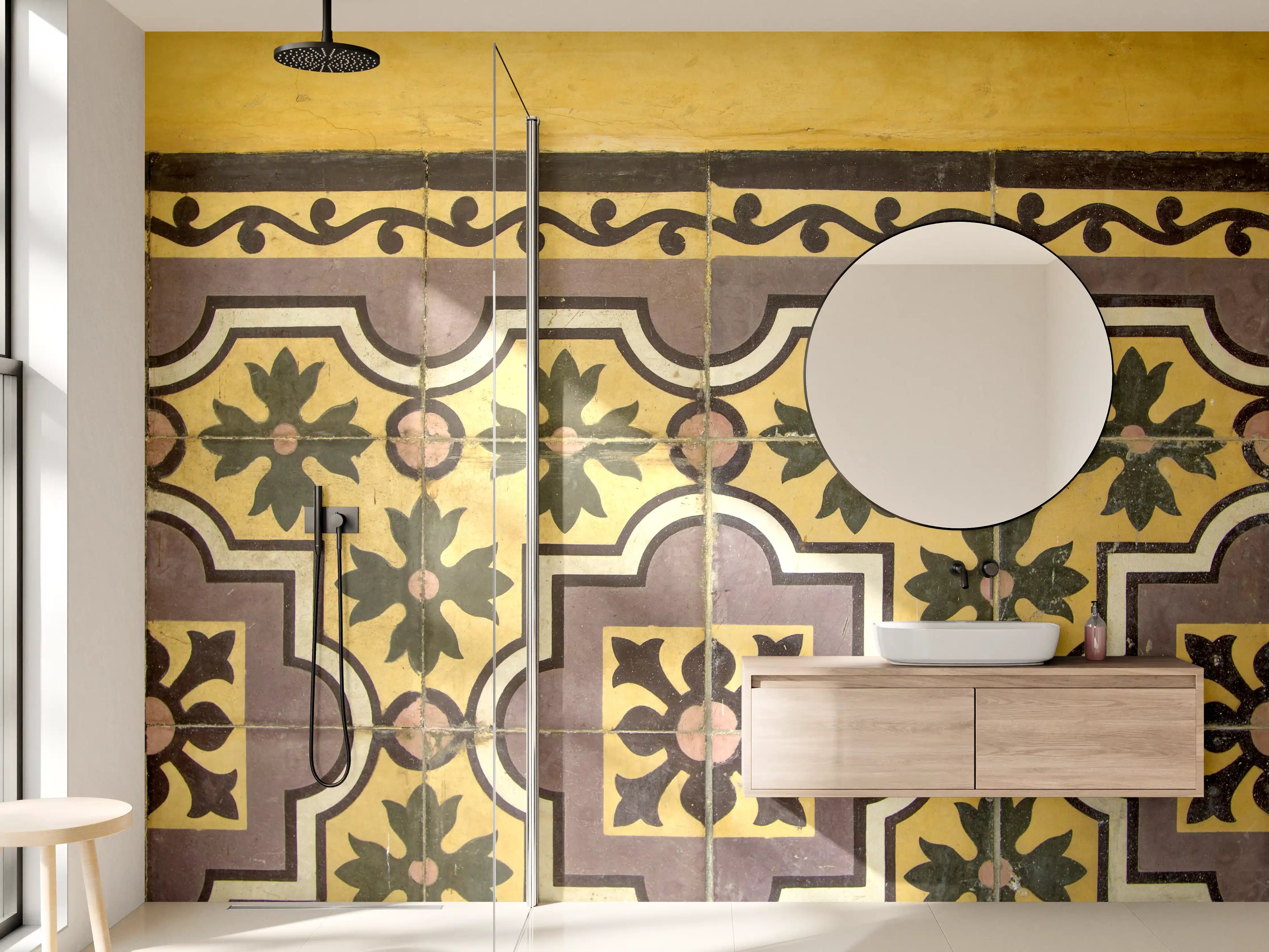 Wandverkleidung Bad - Erdige Grautöne im Fliesenmuster