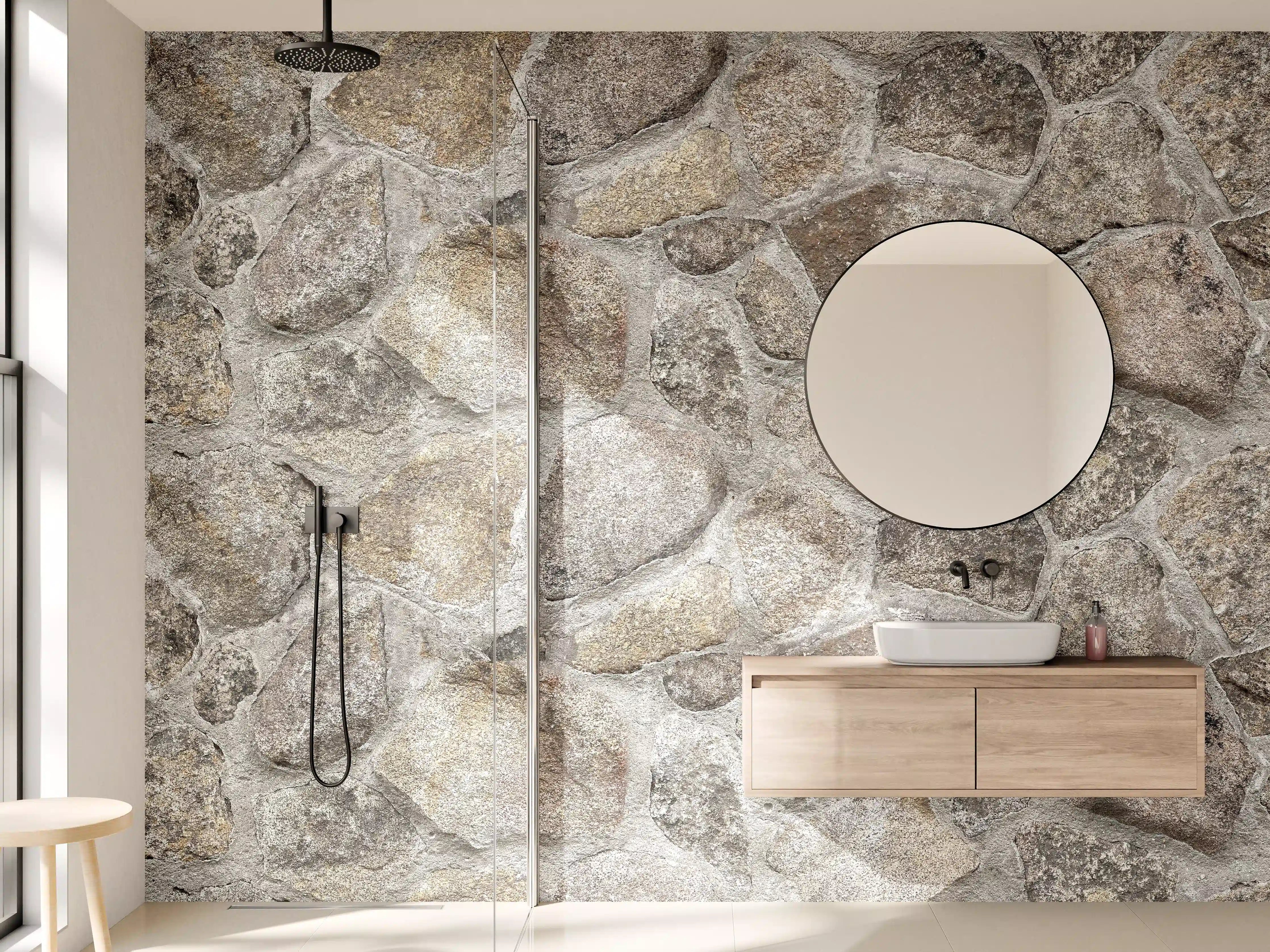 Wandverkleidung Bad - Erdige Grautöne in Natursteinmuster