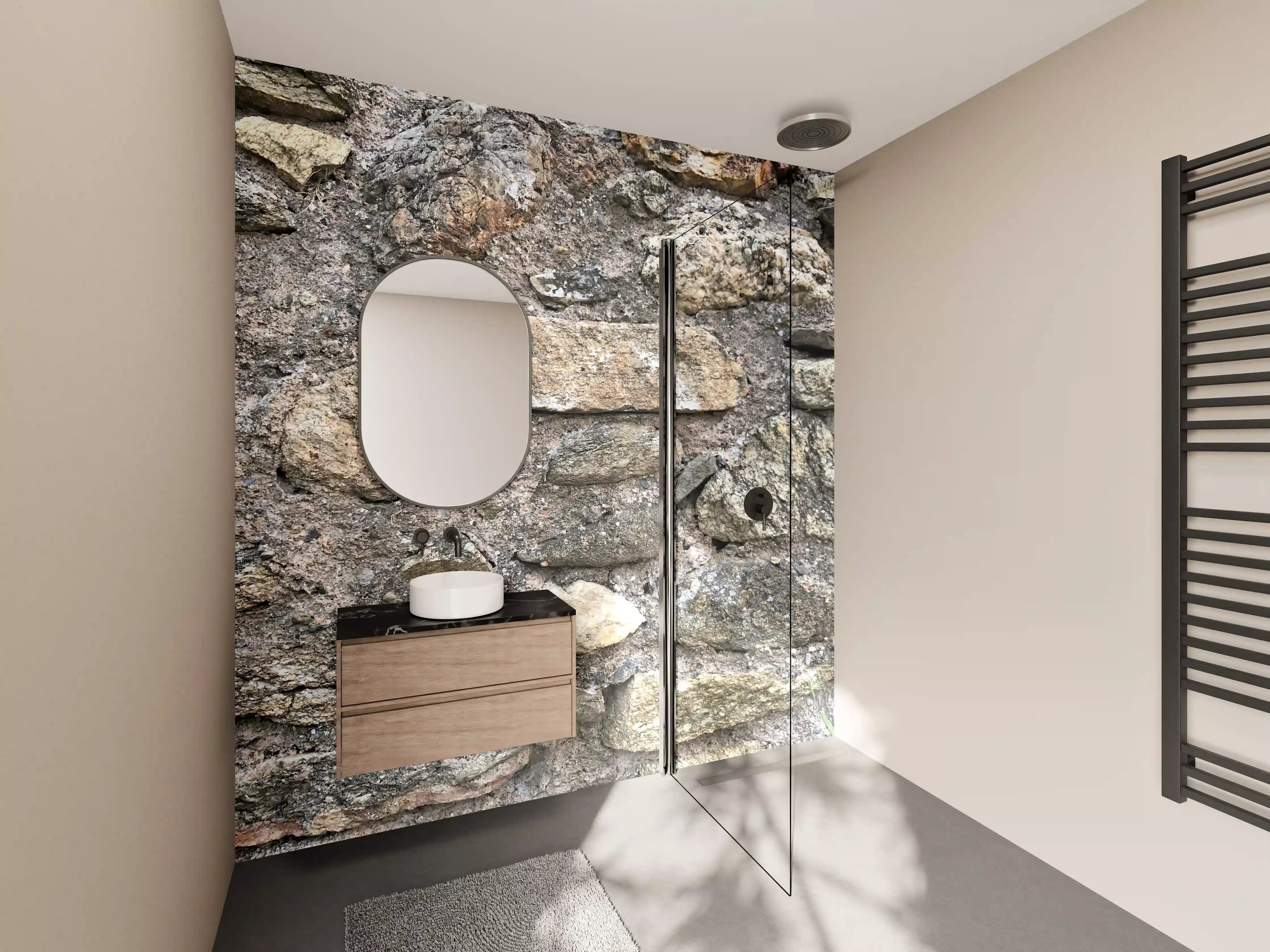 Wandverkleidung Bad - Erdige Natursteinmauer in Grauweiß