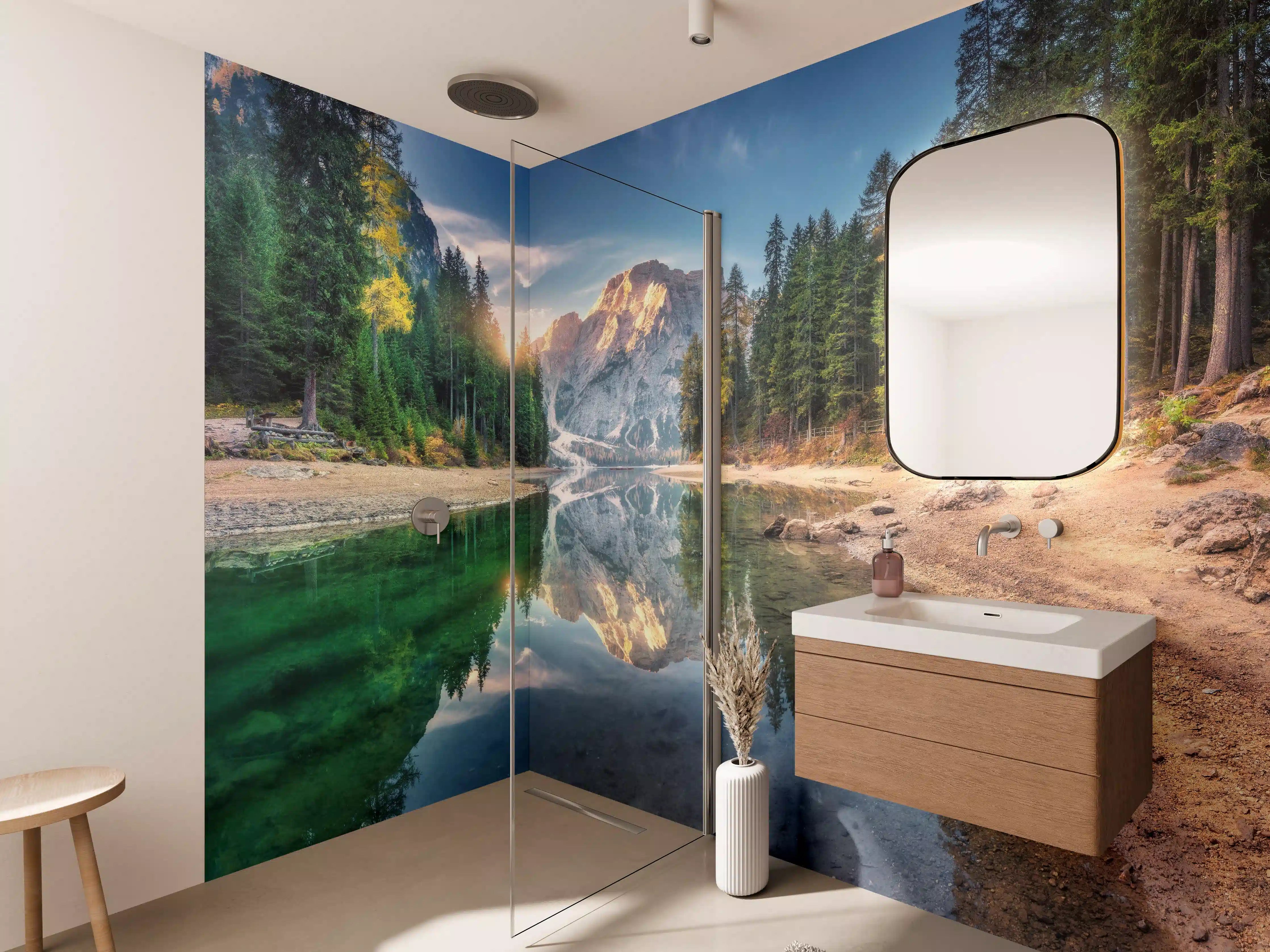 Wandverkleidung Bad - Erstaunlicher Pragser Wildsee bei Sonnenaufgang