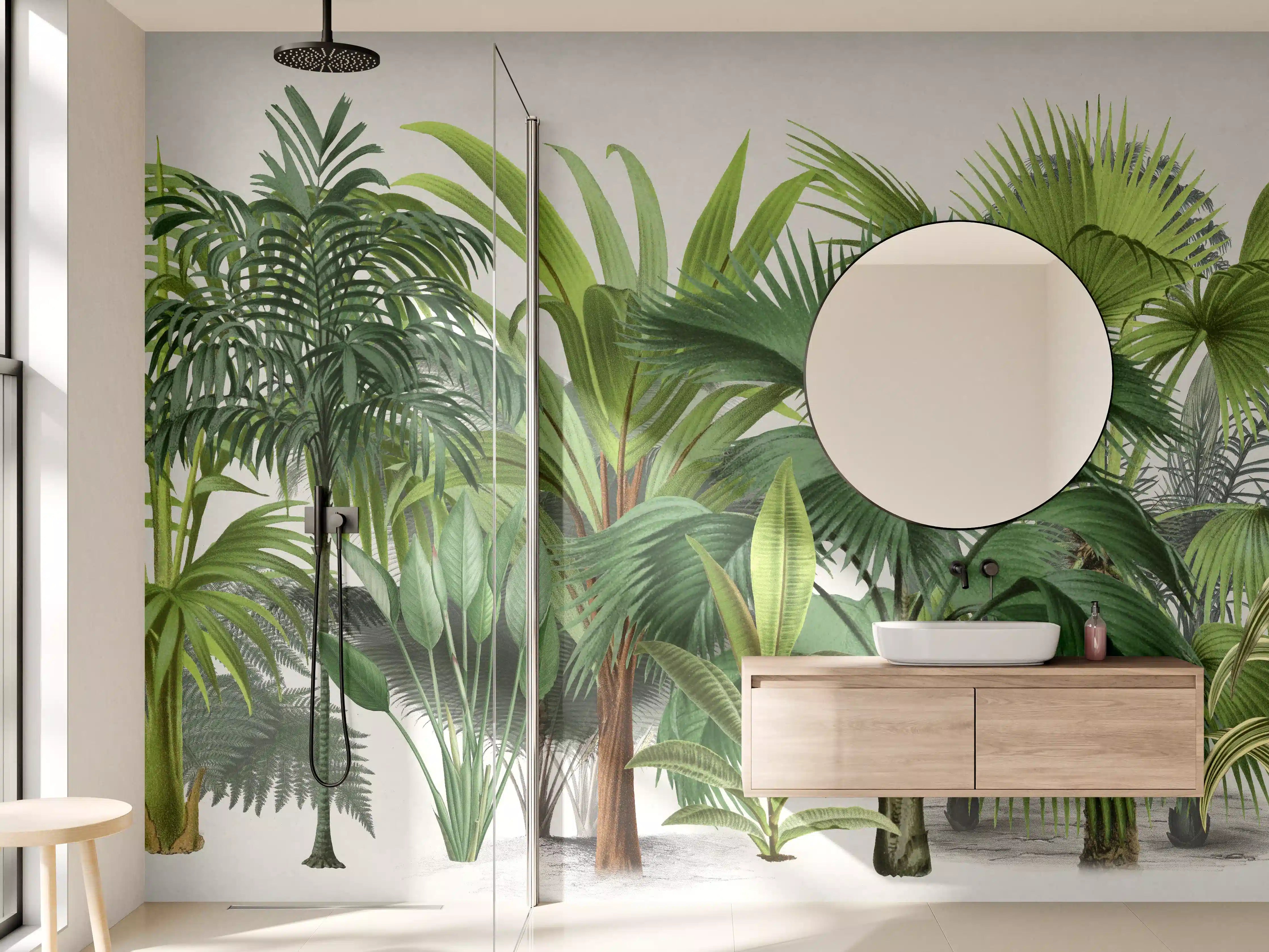Wandverkleidung Bad - Exotische Bäume