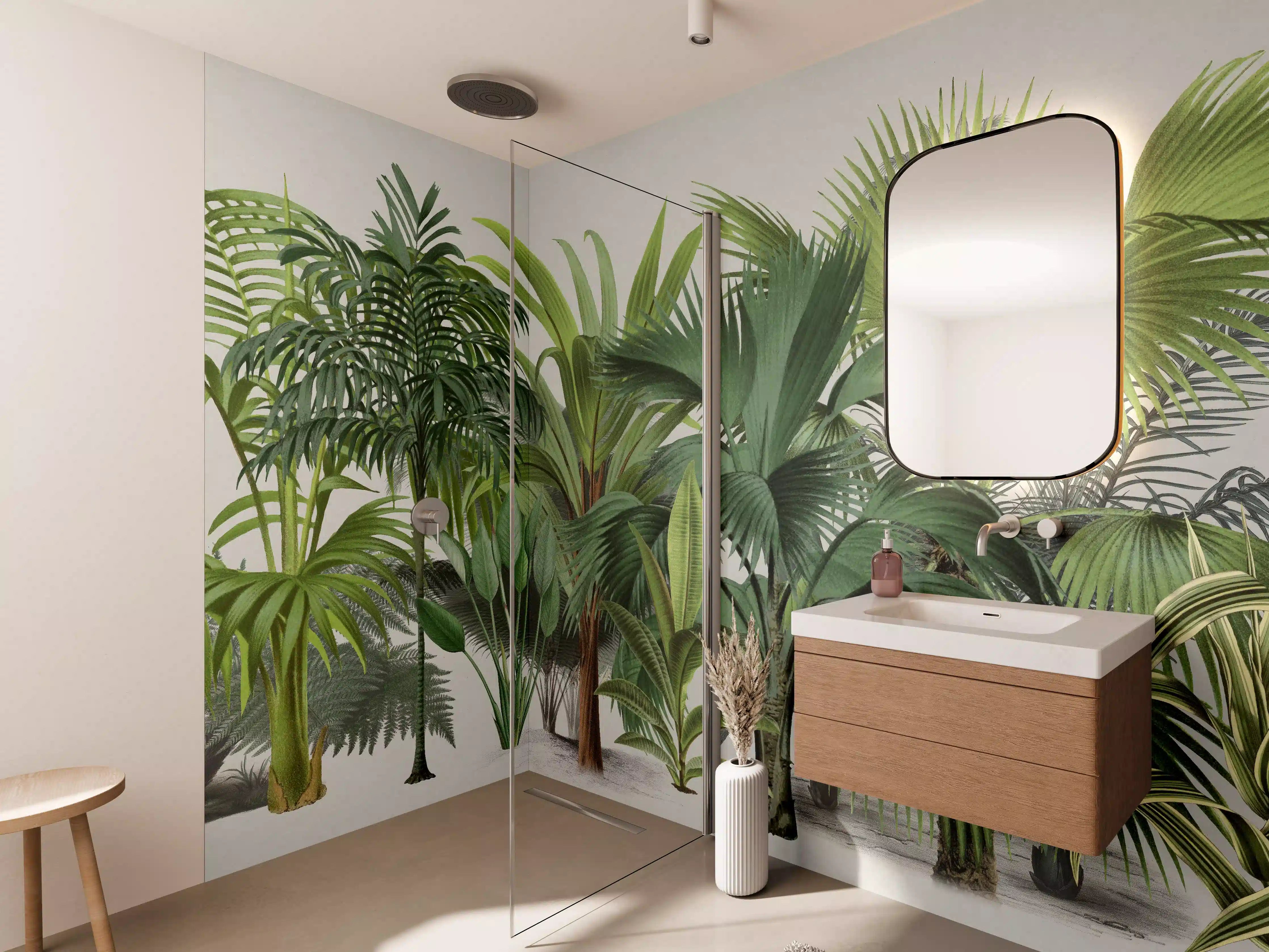 Wandverkleidung Bad - Exotische Bäume