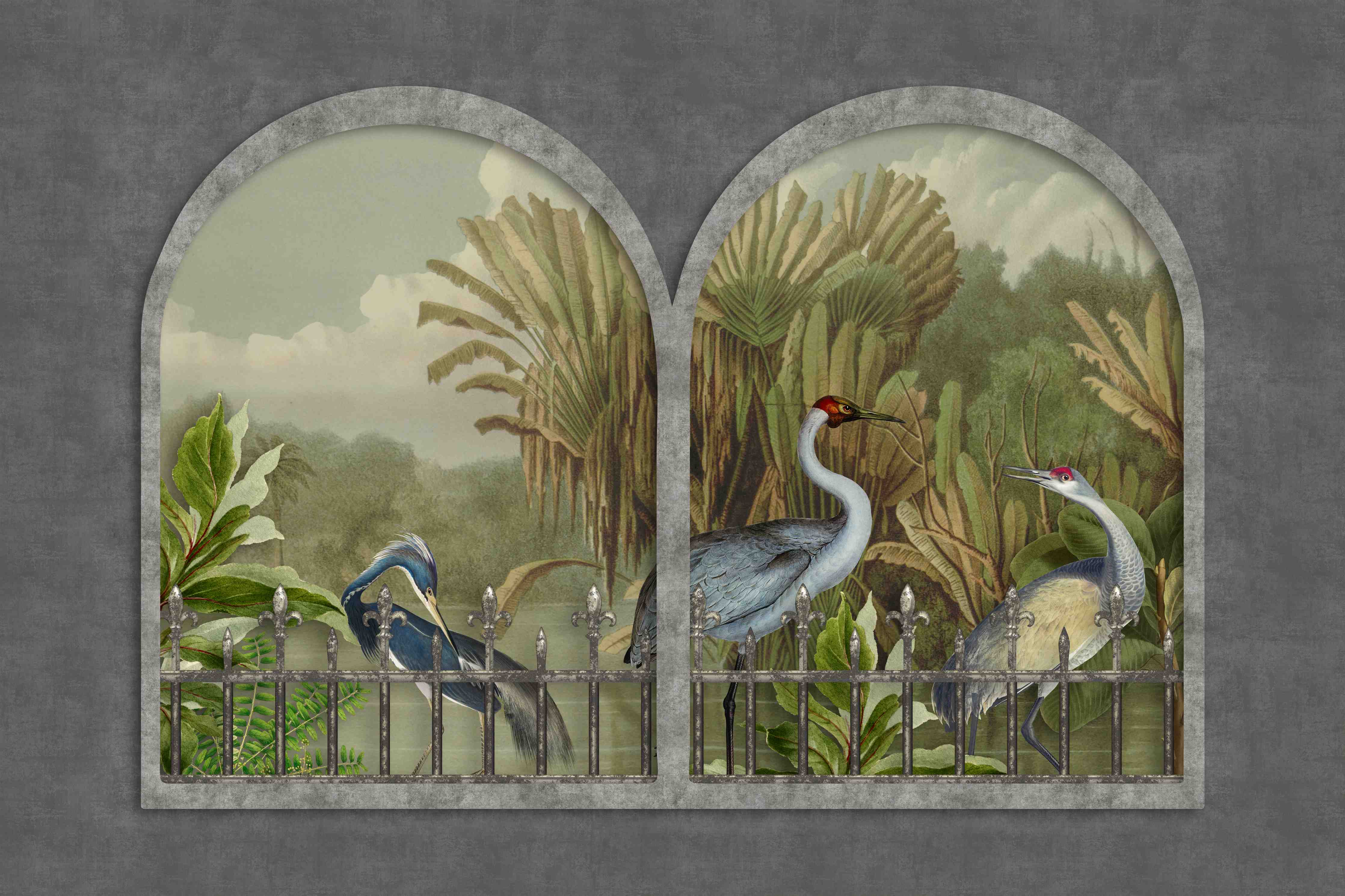 Wandverkleidung Bad-Exotische Kraniche Naturpanorama