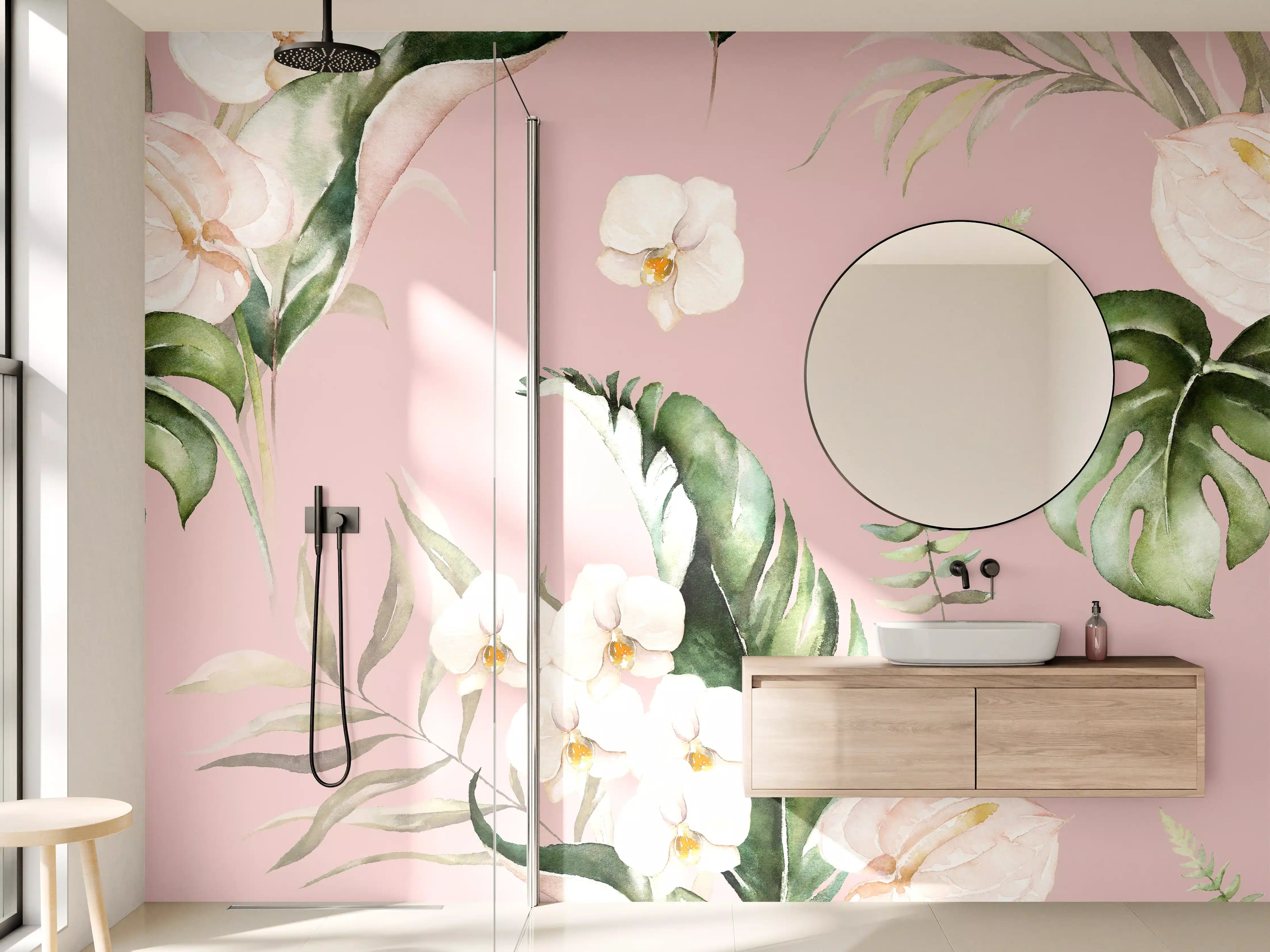 Wandverkleidung Bad - Exotische Pflanzen - Aquarell