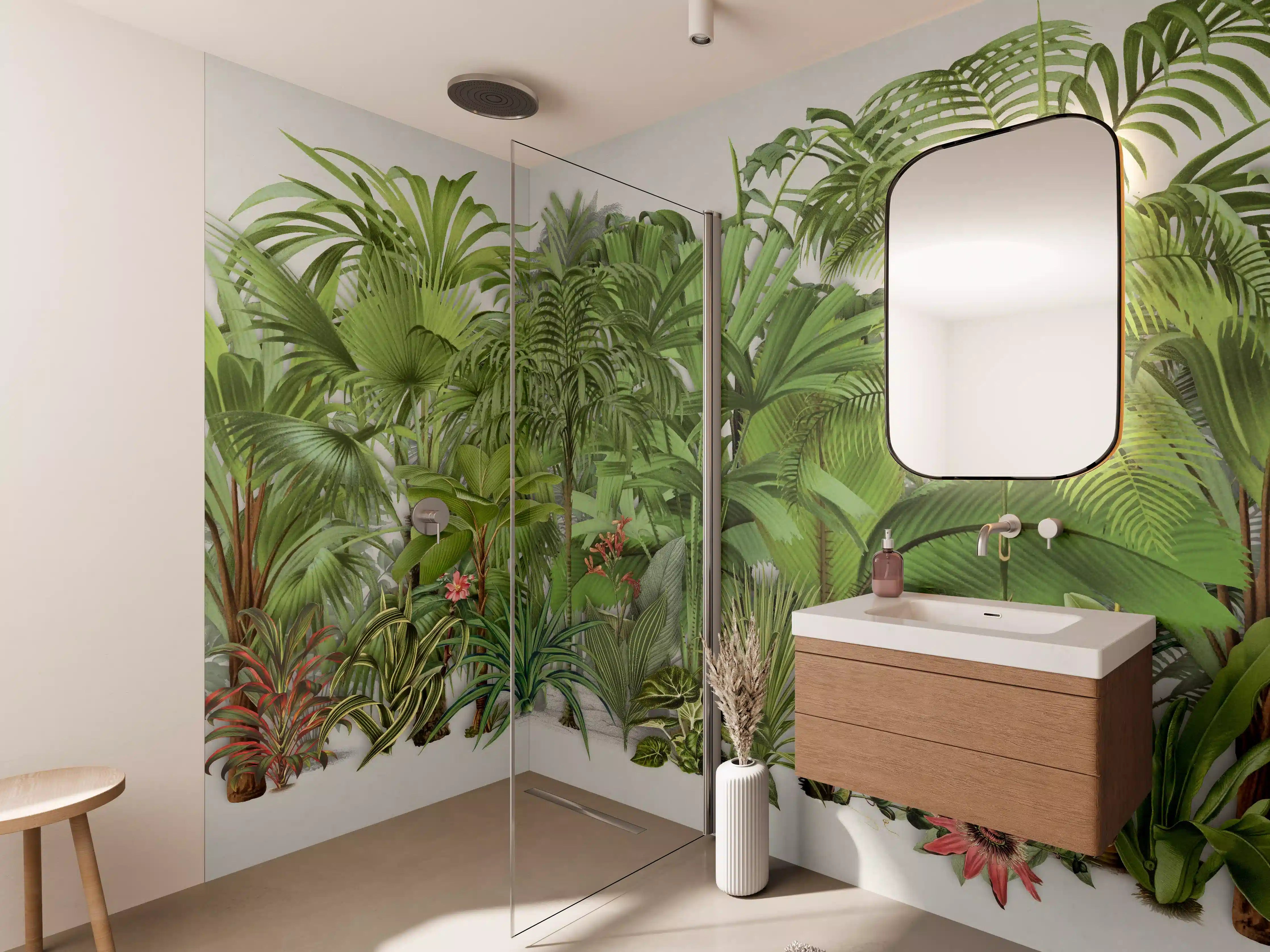Wandverkleidung Bad - Exotische Pflanzen