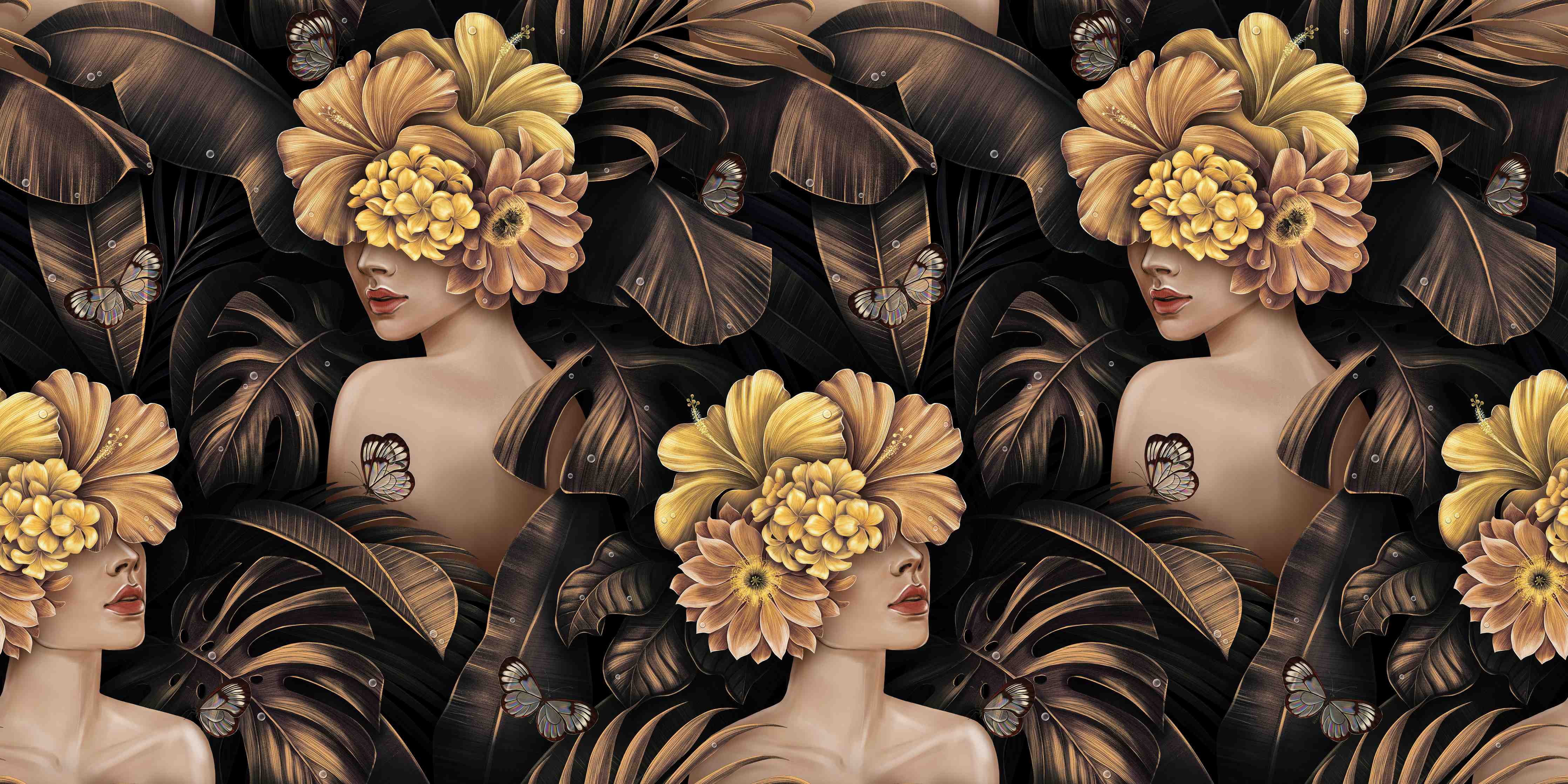 Wandverkleidung Bad-Exotischen Frauen, Blumen Muster