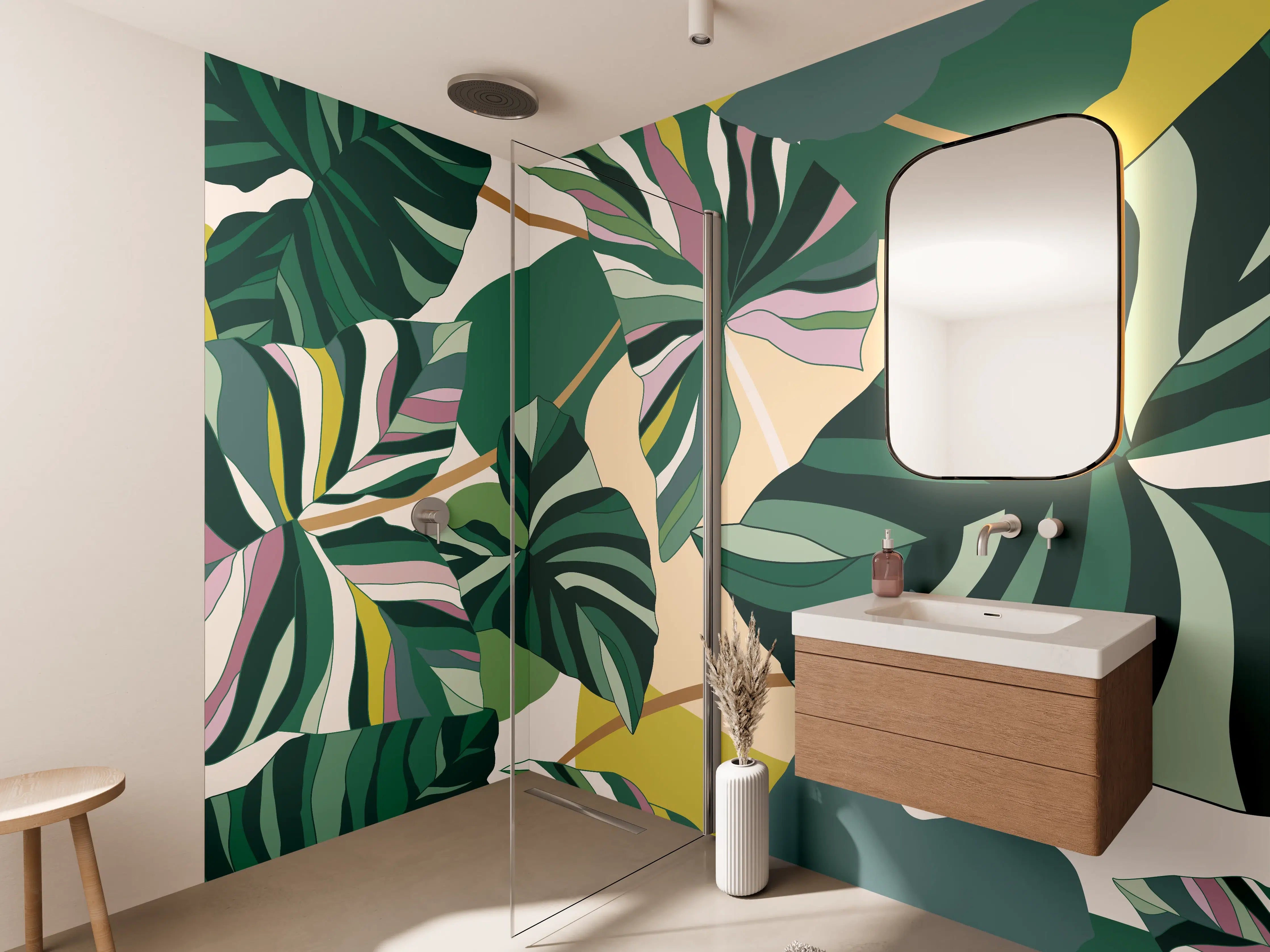 Wandverkleidung Bad - Exotisches Monstera Blattdesign