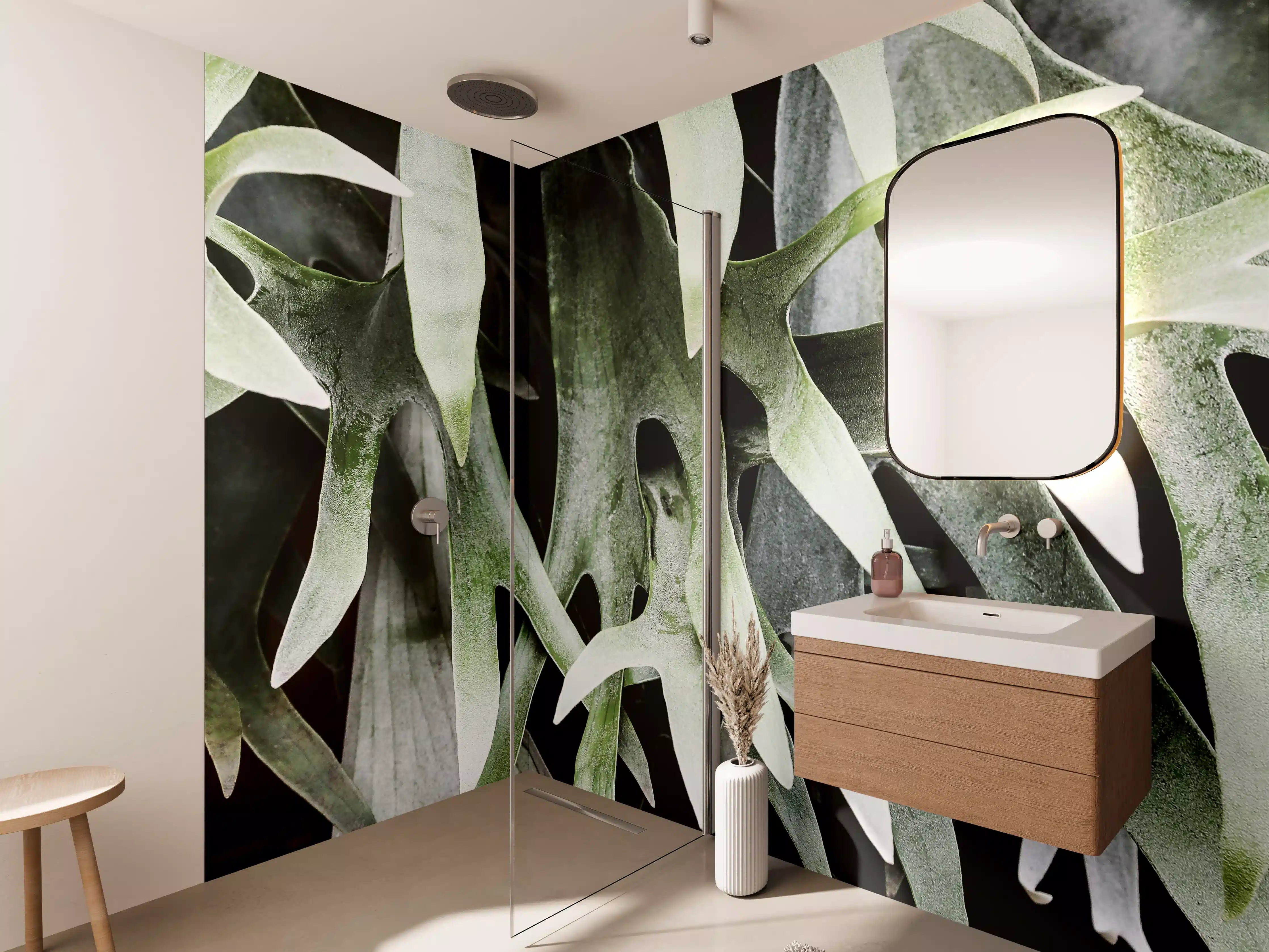 Wandverkleidung Bad - Exotisches Staghorn Farnblatt