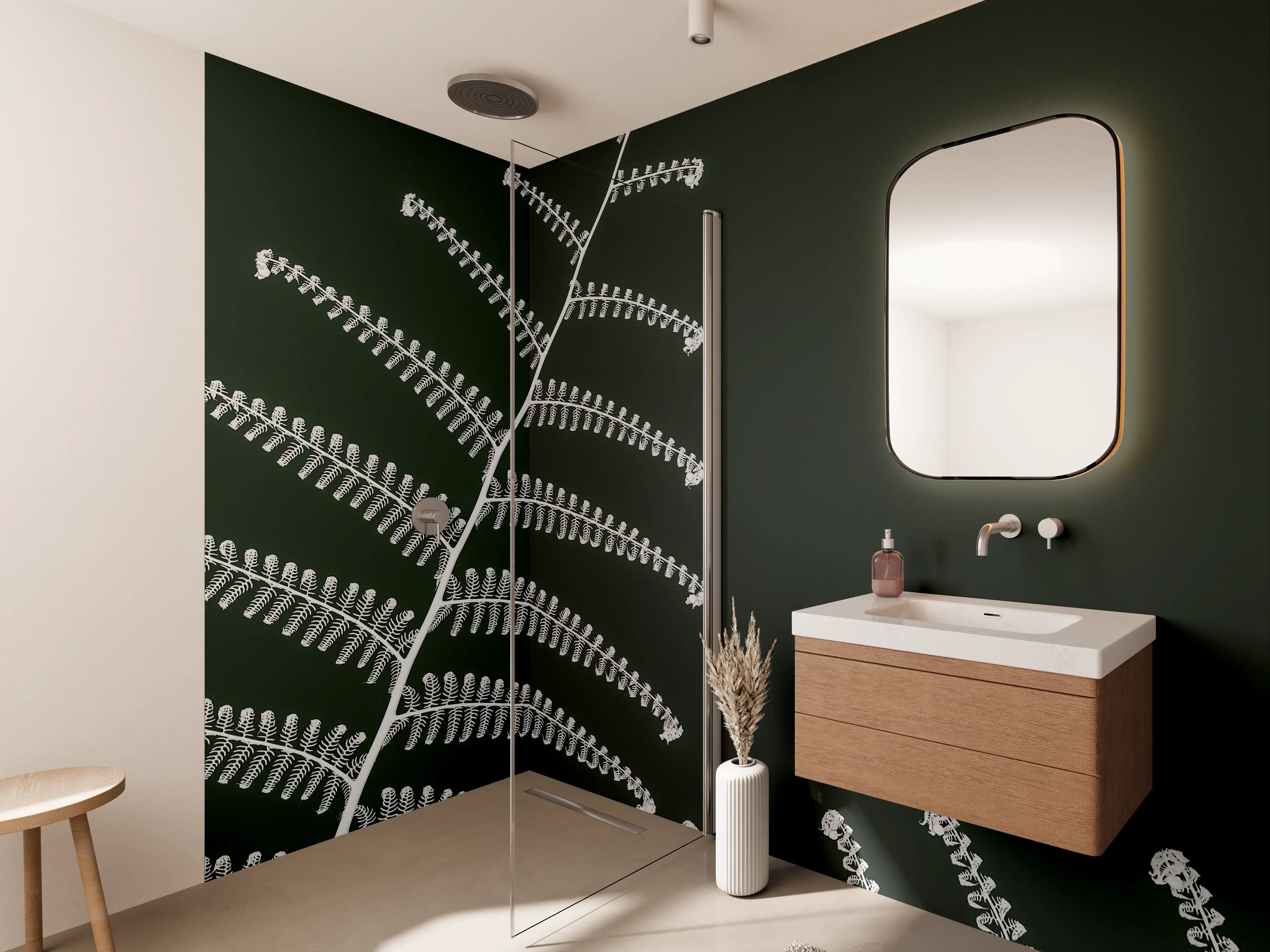 Wandverkleidung Bad - Exotisches Wald-Farn-Motiv