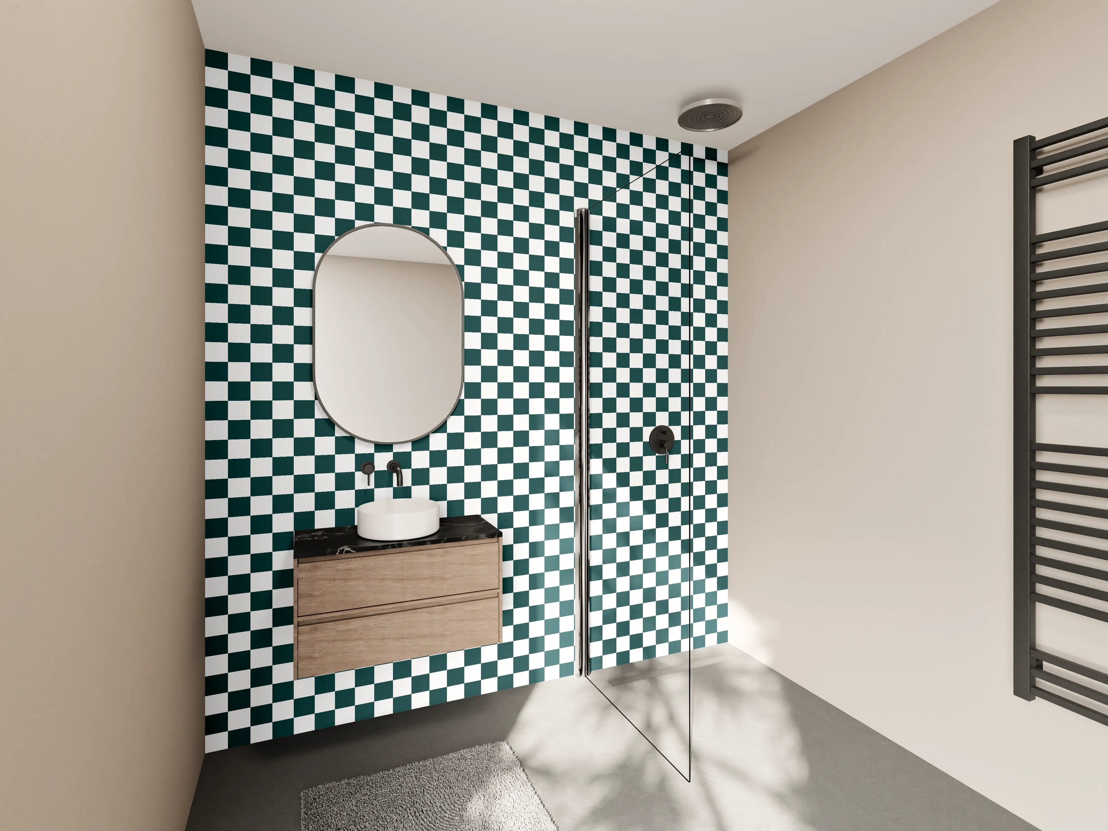 Wandverkleidung Bad - Exquisite geometrische Checkermuster in Schwarz-Weiß