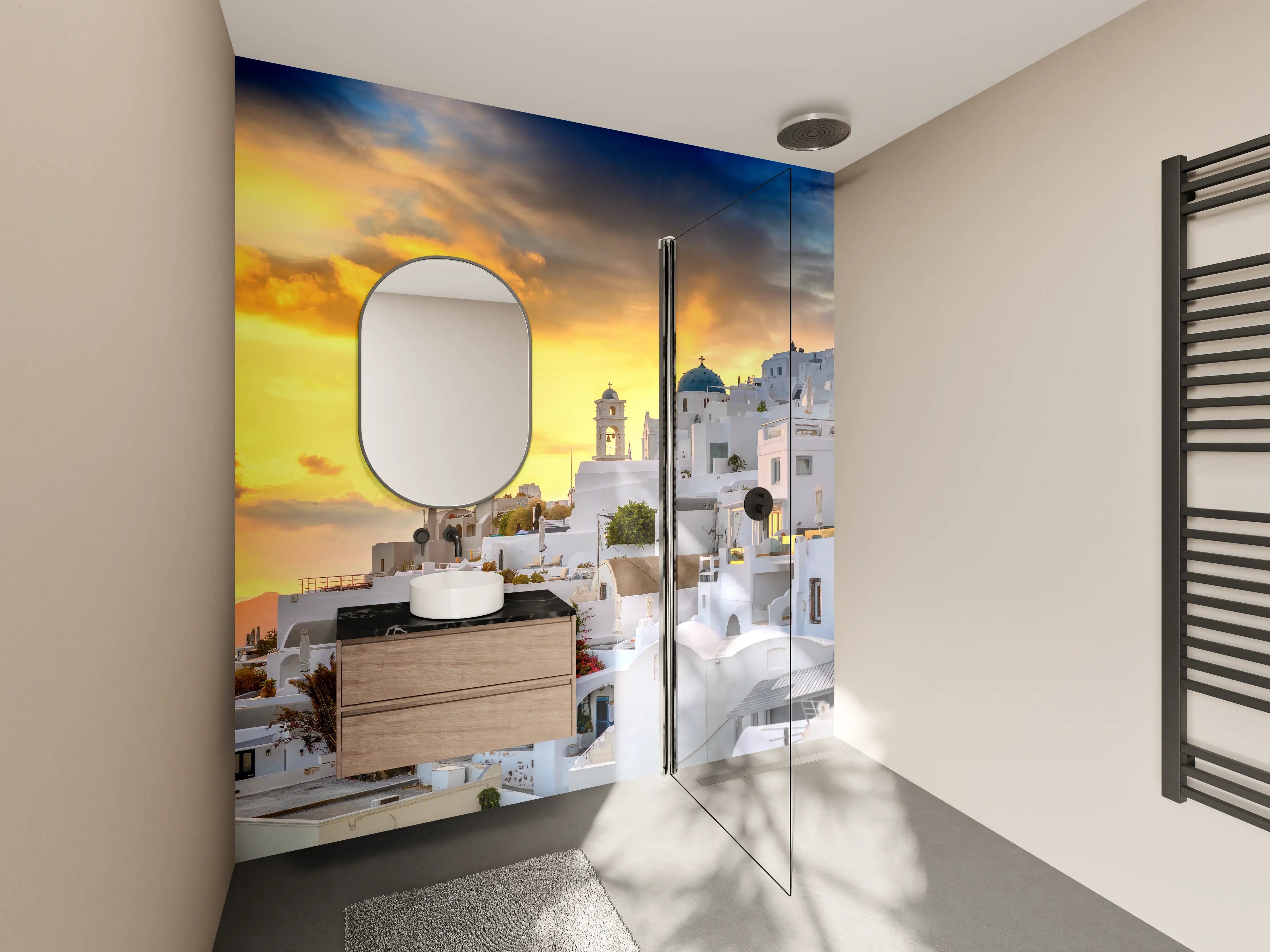 Wandverkleidung Bad - Fantastischer Sonnenuntergang in Santorini - Griechenland