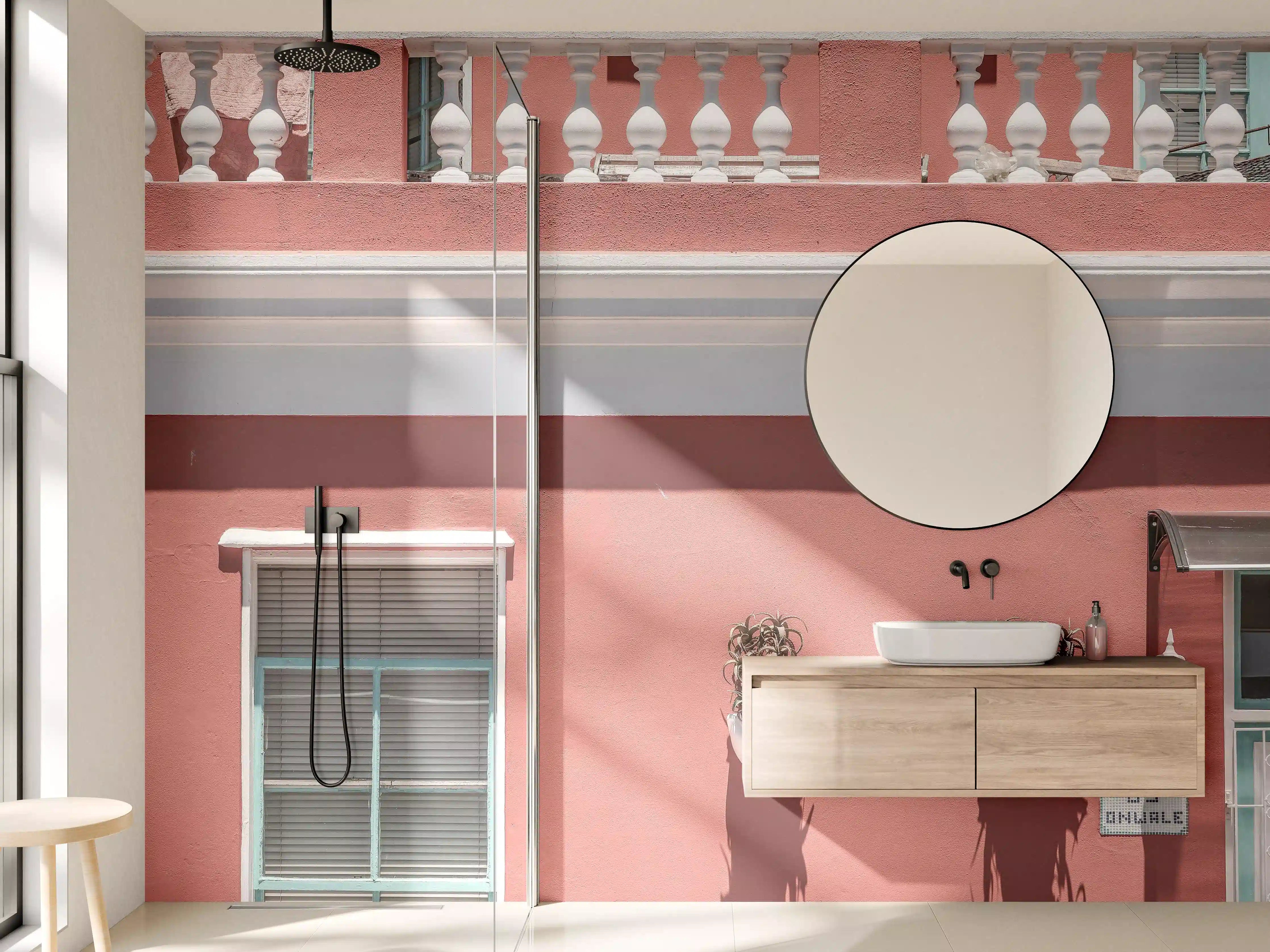 Wandverkleidung Bad - Farbenfrohe Hausfassade Pink