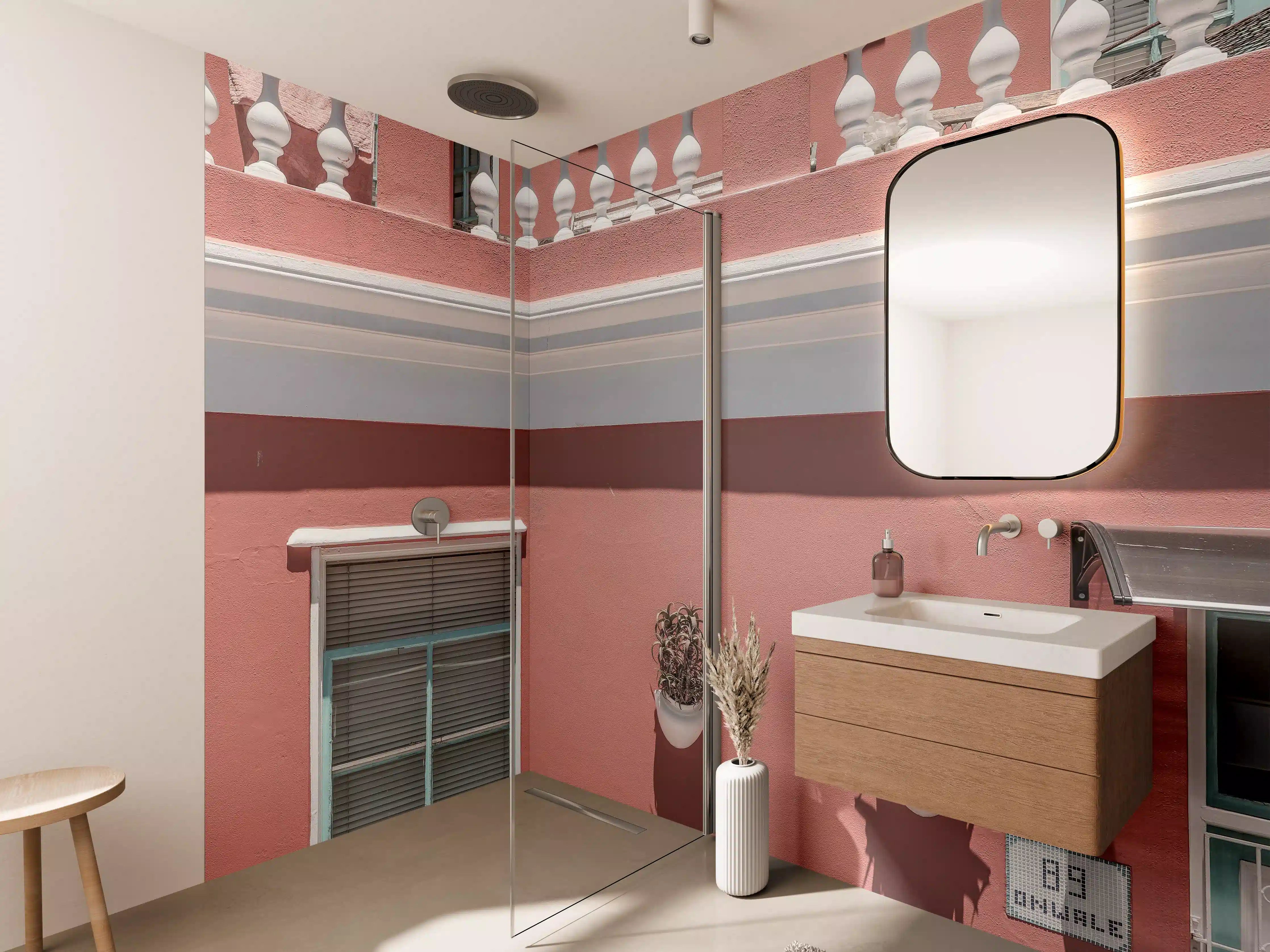 Wandverkleidung Bad - Farbenfrohe Hausfassade Pink