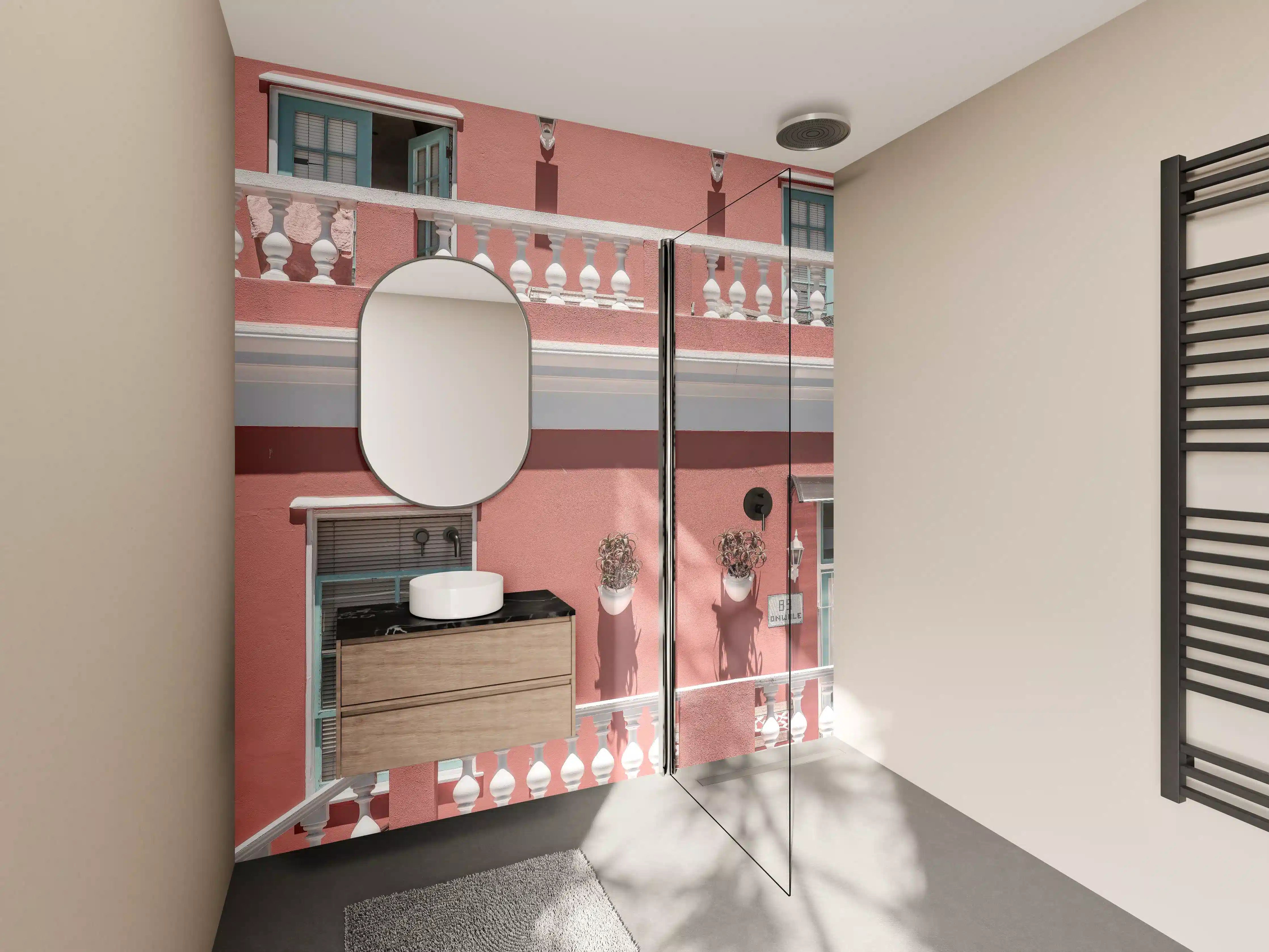 Wandverkleidung Bad - Farbenfrohe Hausfassade Pink