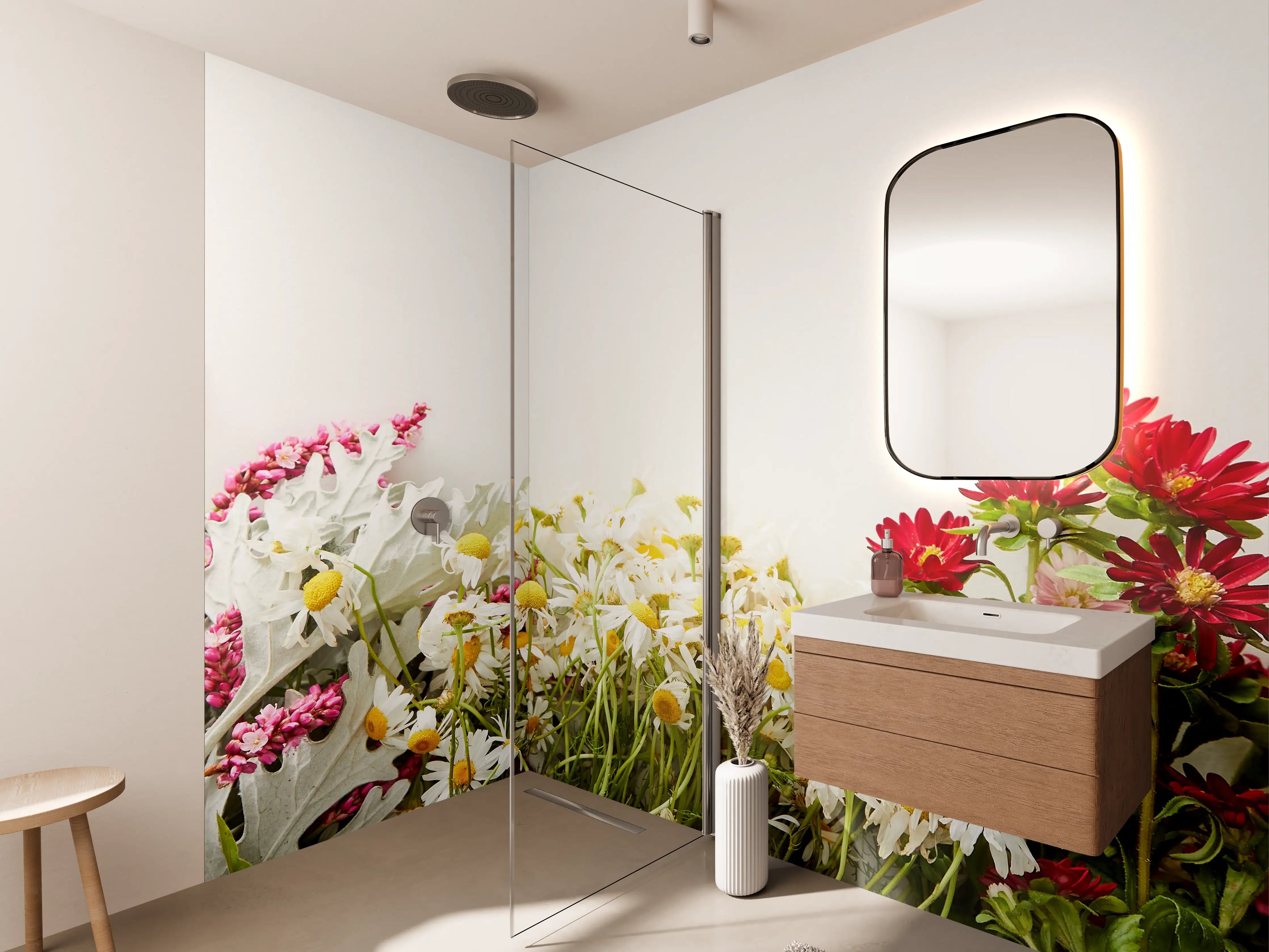 Wandverkleidung Bad - Farbenfroher Blumengarten mit bunten Blumen