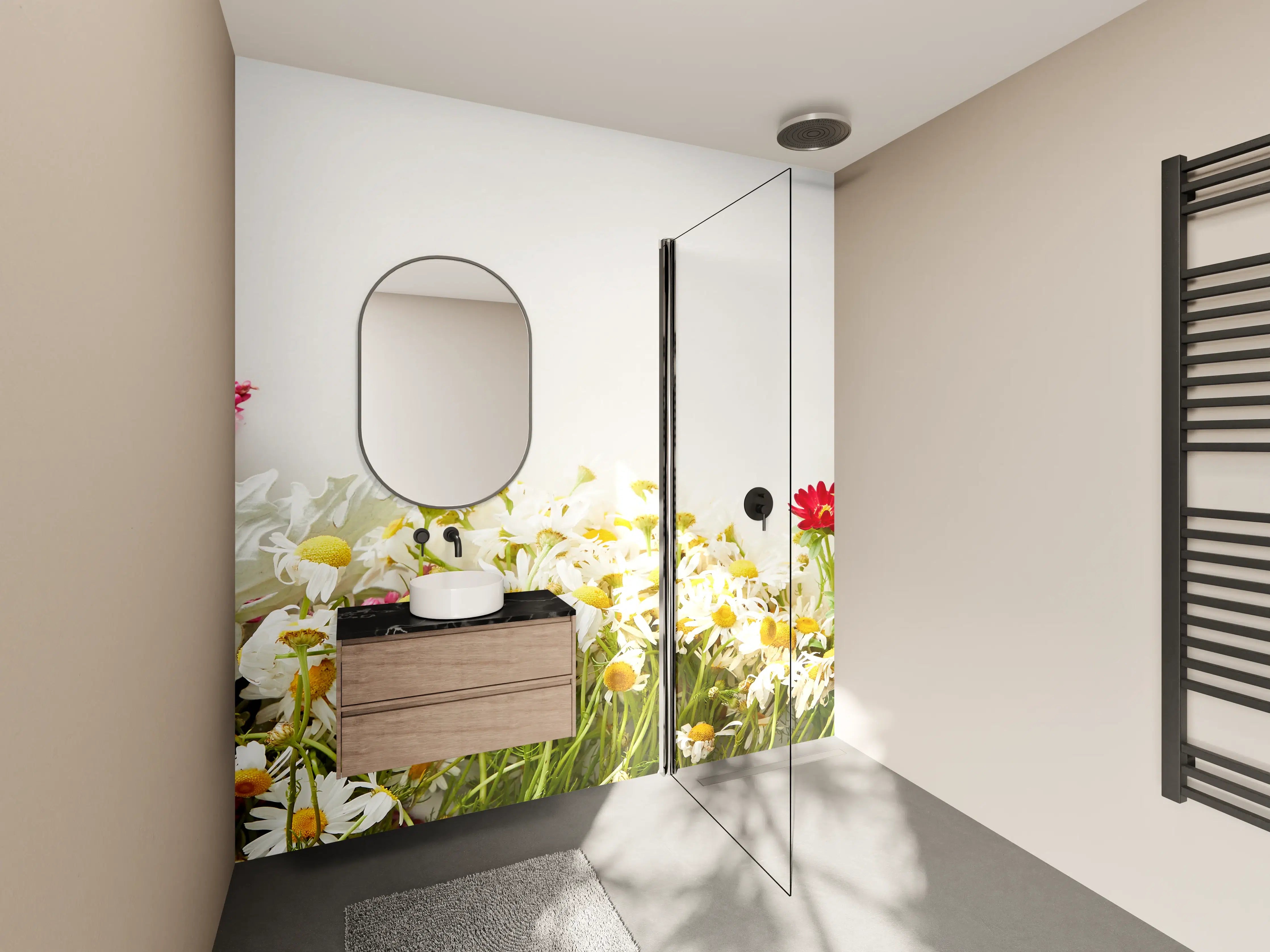 Wandverkleidung Bad - Farbenfroher Blumengarten mit bunten Blumen
