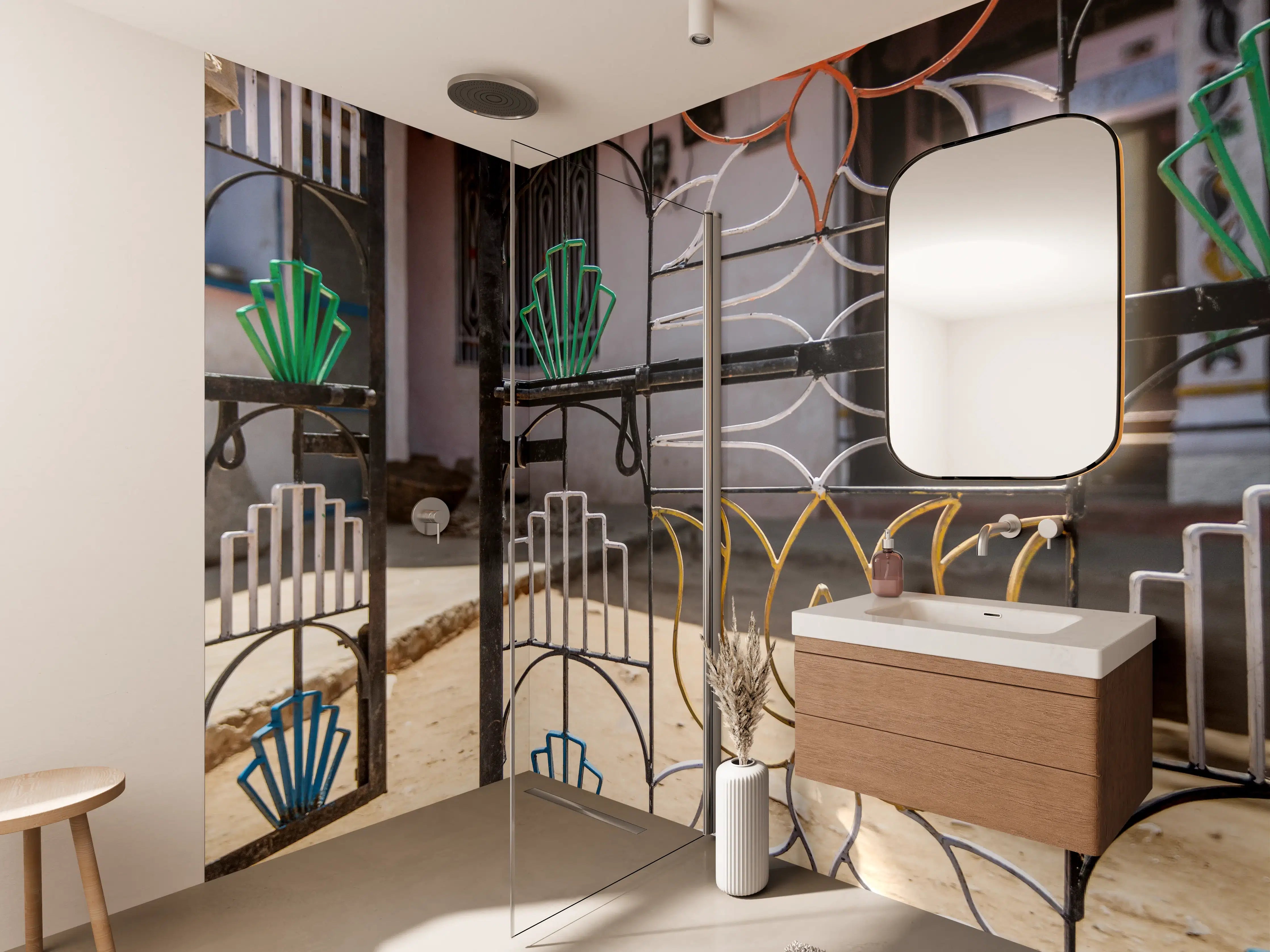 Wandverkleidung Bad - Farbenfrohes Lotus-Tor-Design