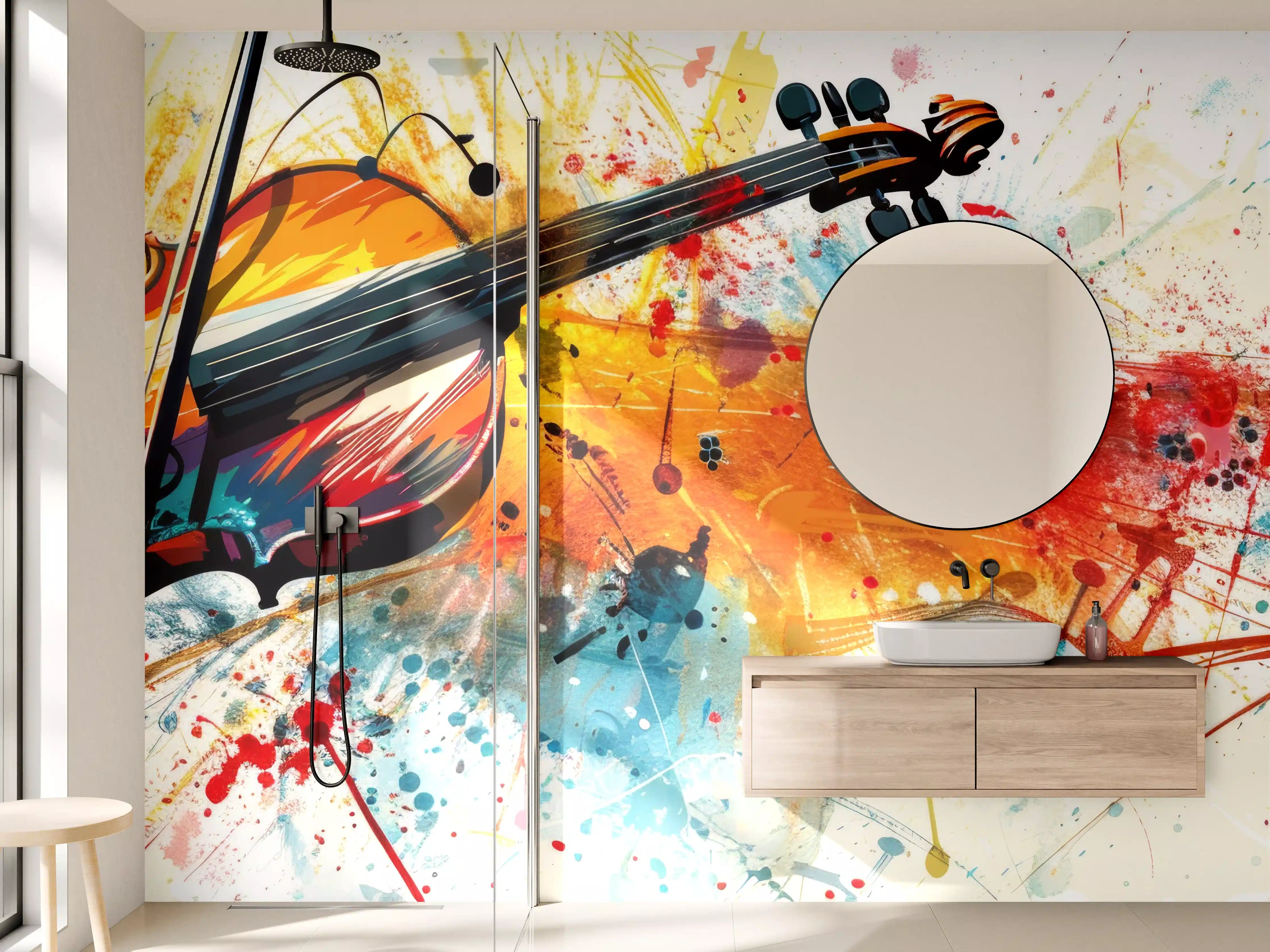 Wandverkleidung Bad - Farbenfrohes Violindesign