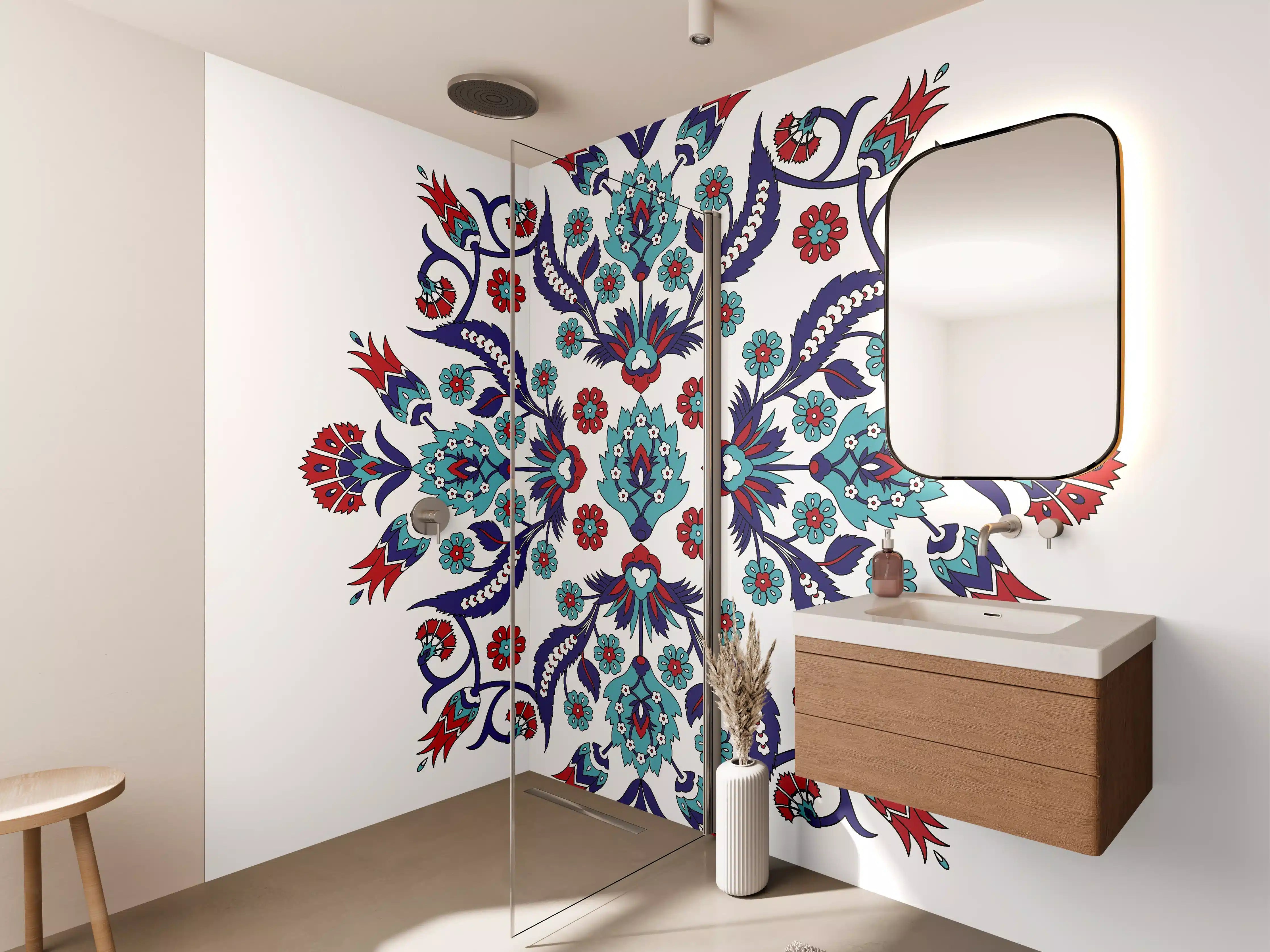 Wandverkleidung Bad - Farbenprächtiges Blumen Mandala