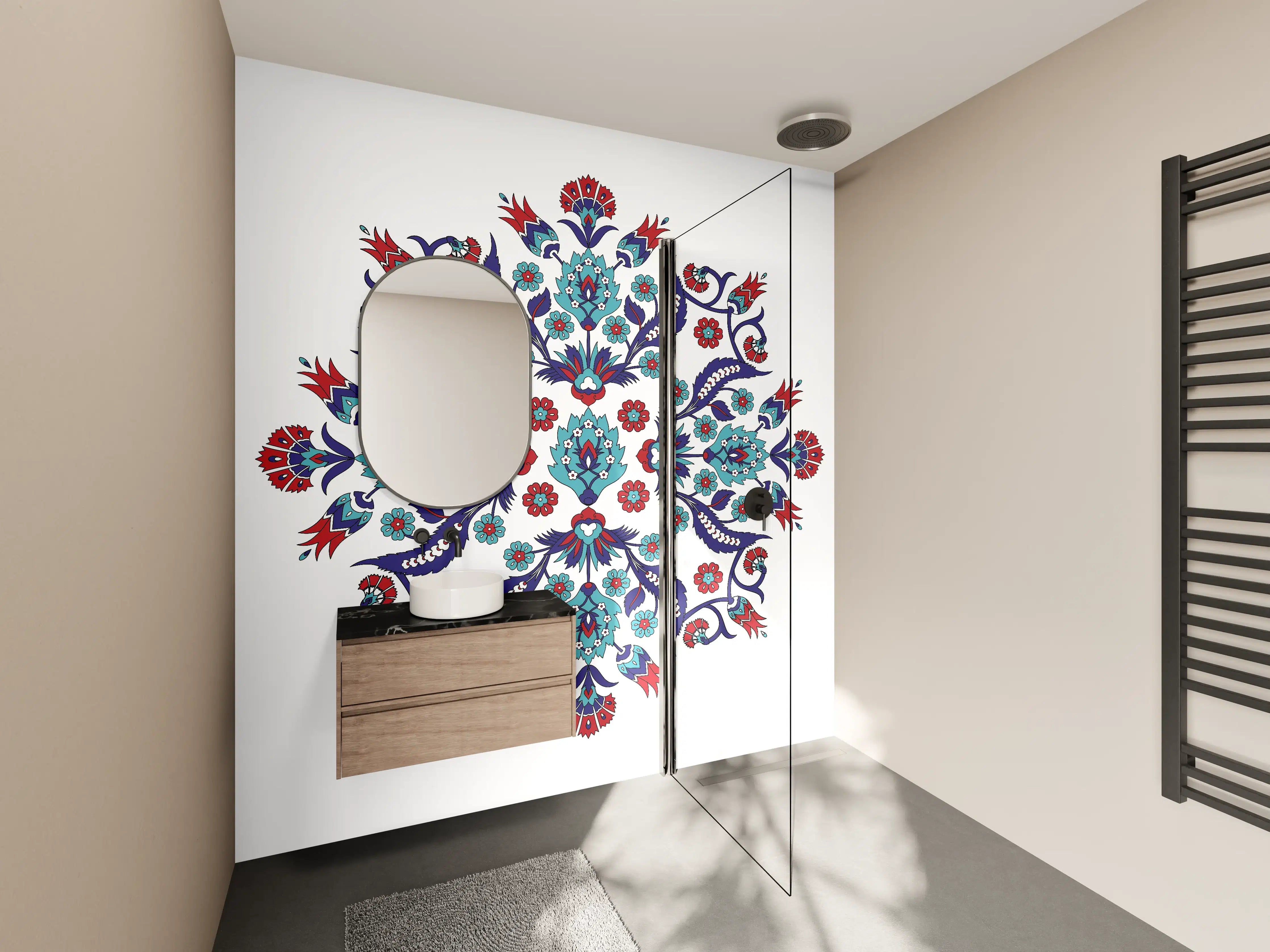 Wandverkleidung Bad - Farbenprächtiges Blumen Mandala