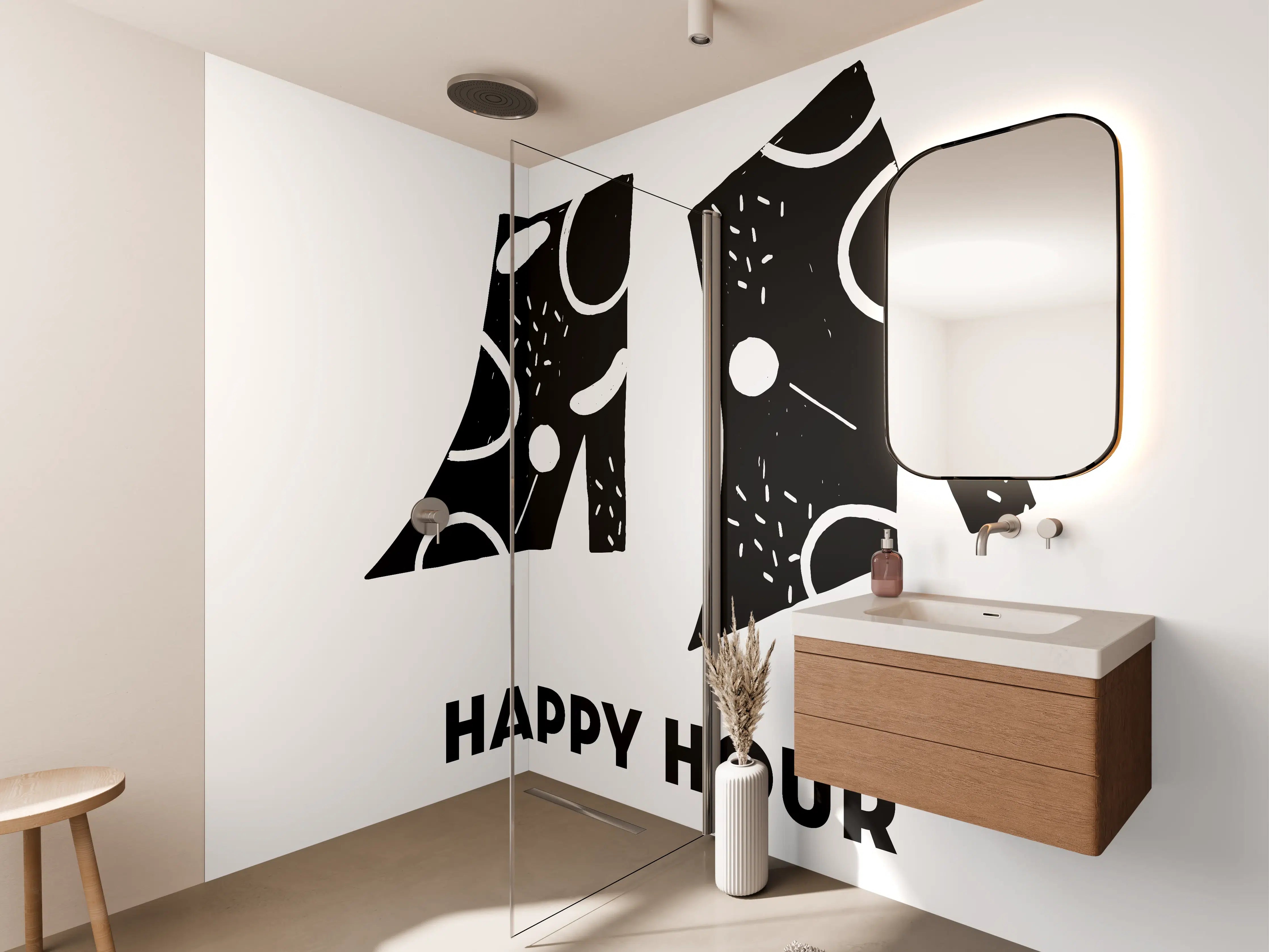 Wandverkleidung Bad - Feierliche Happy Hour Illustration mit modernen Mustern