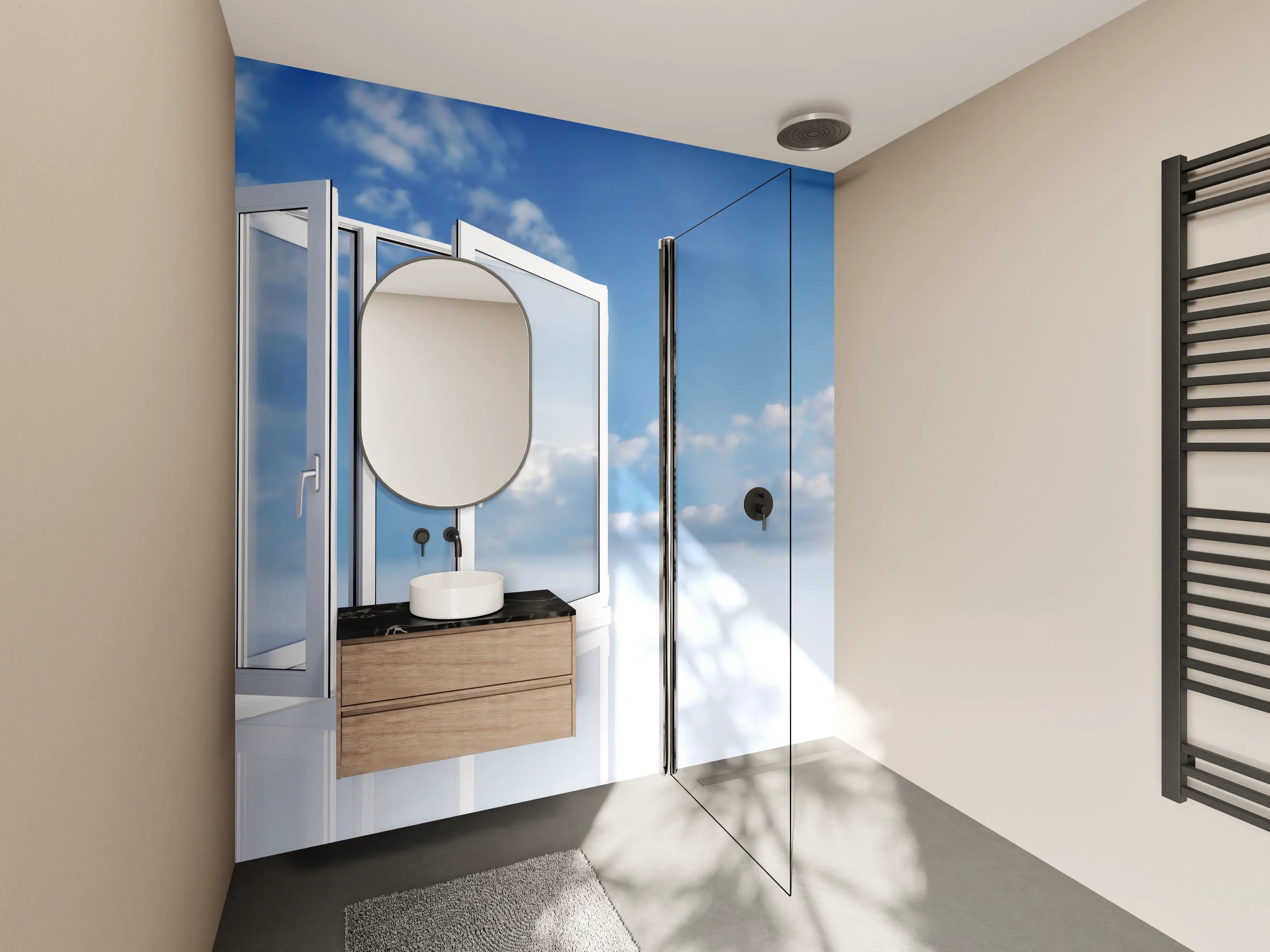Wandverkleidung Bad - Fenster über dem Himmel