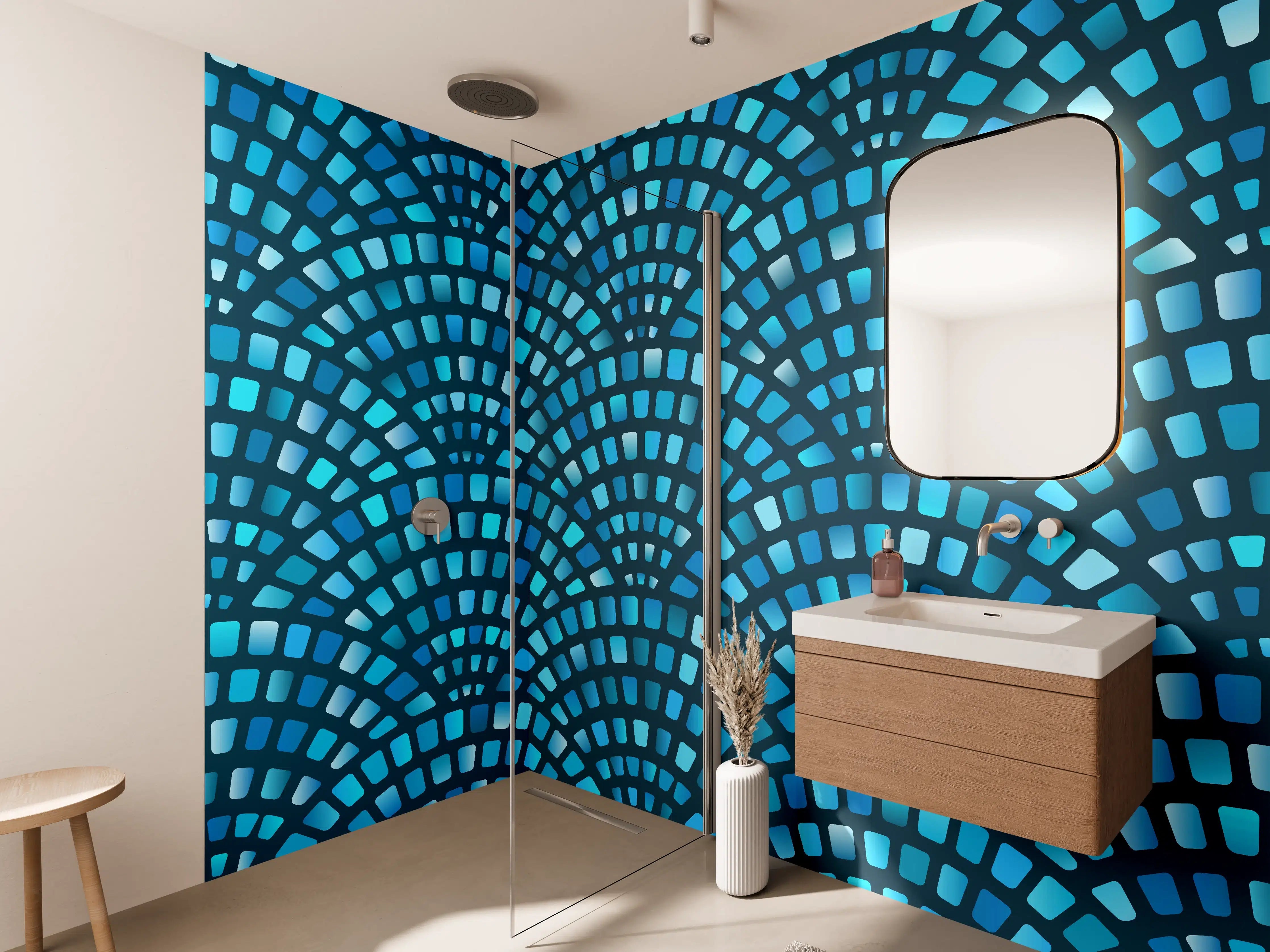 Wandverkleidung Bad - Fischschuppen Mosaik in Türkis